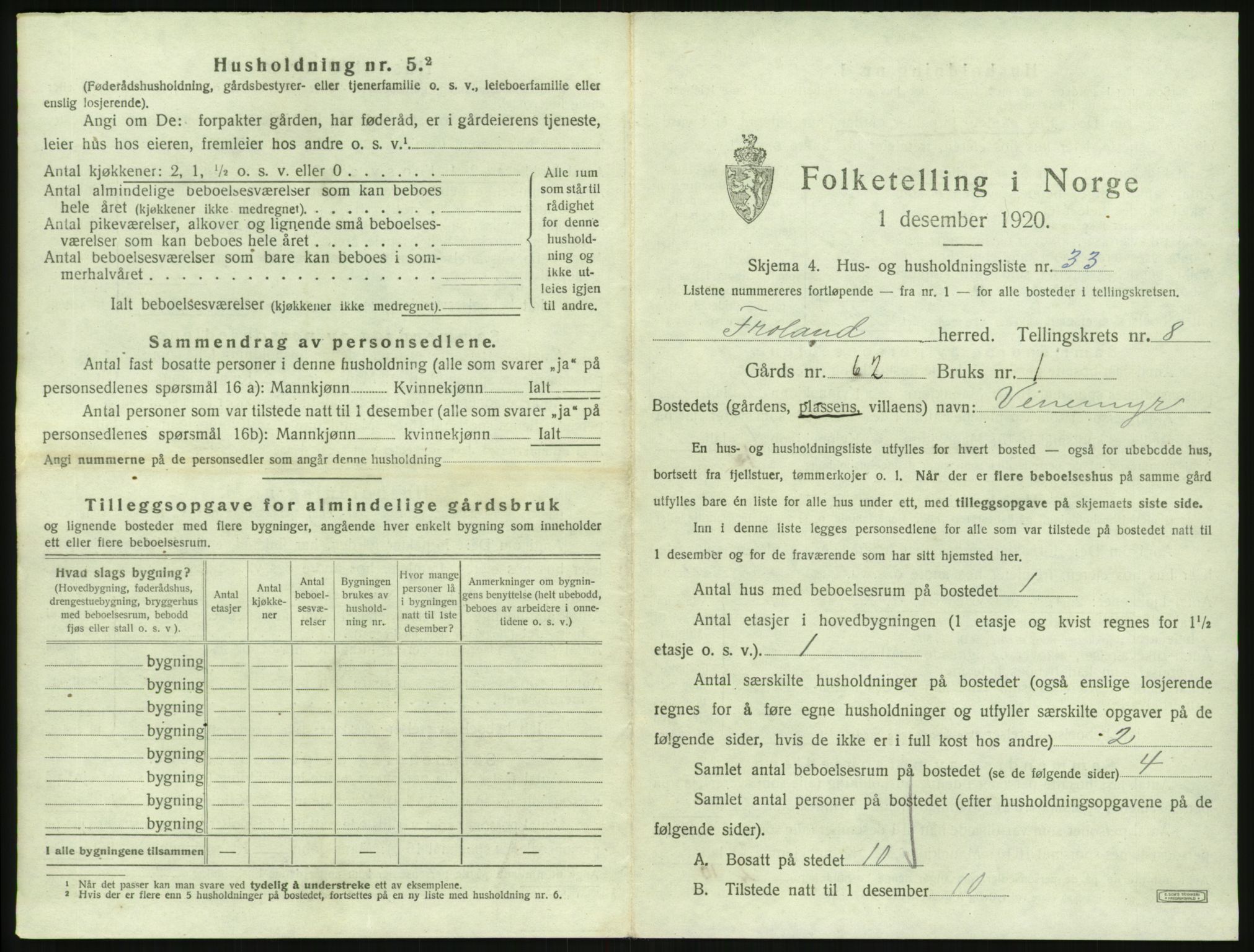 SAK, 1920 census for Froland, 1920, p. 755