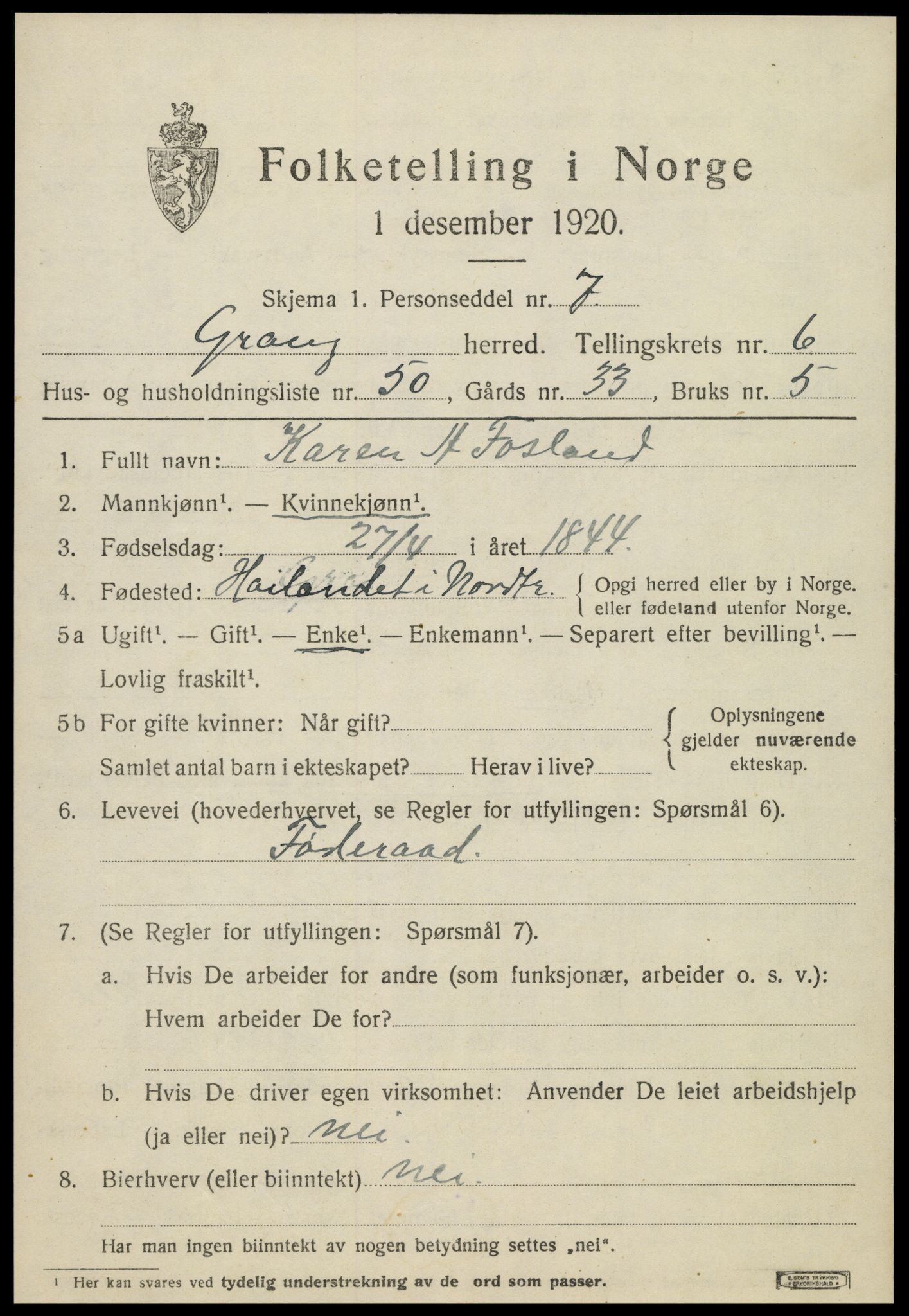 SAT, 1920 census for Grong, 1920, p. 4075