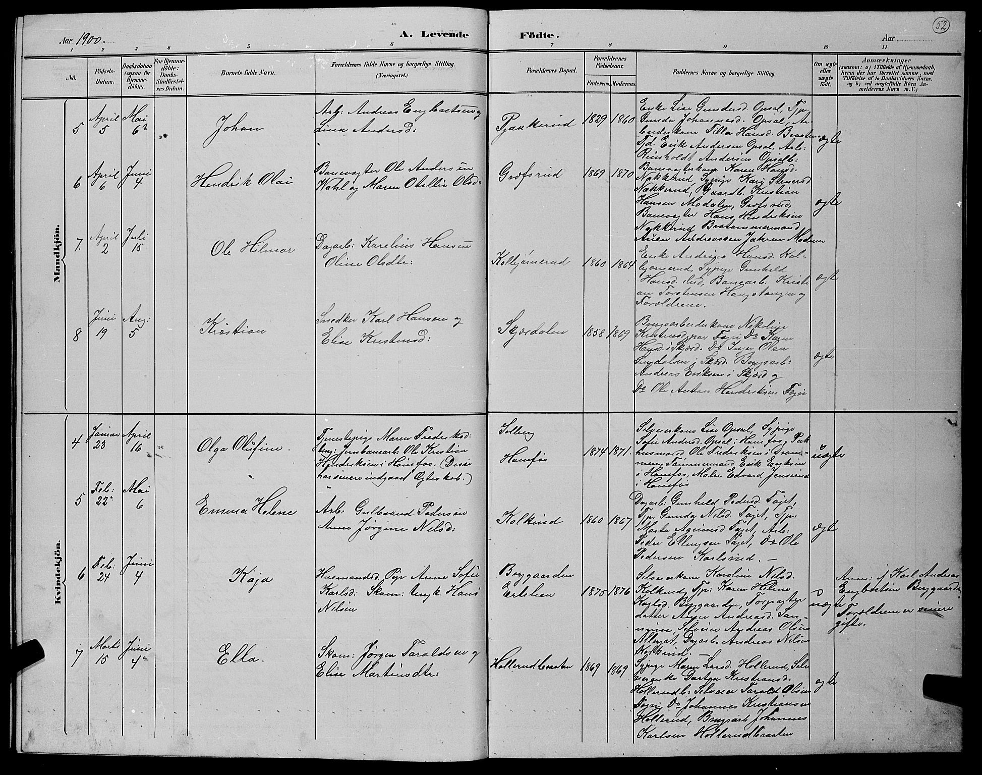 Hole kirkebøker, AV/SAKO-A-228/G/Gb/L0003: Parish register (copy) no. II 3, 1890-1901, p. 52