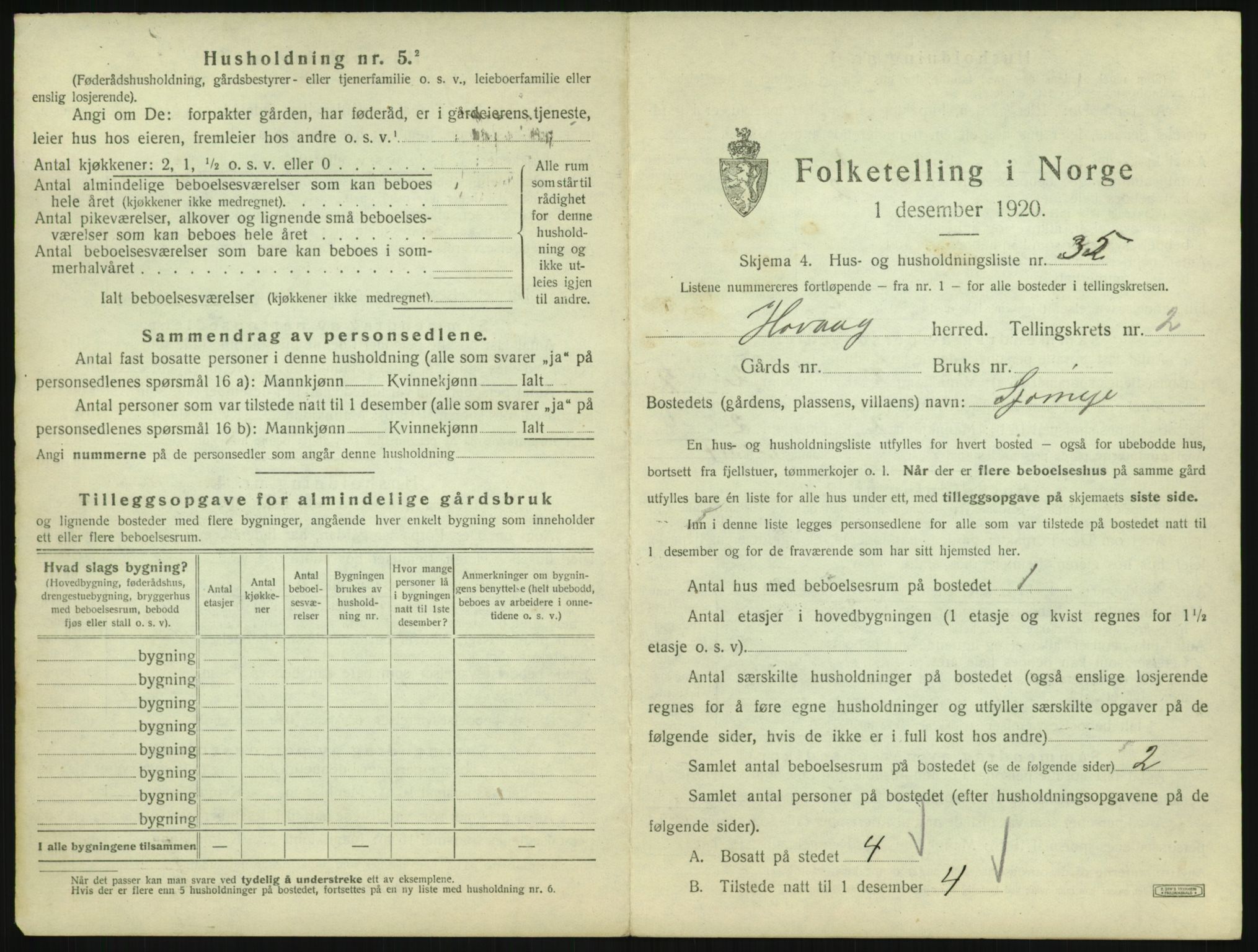 SAK, 1920 census for Høvåg, 1920, p. 160