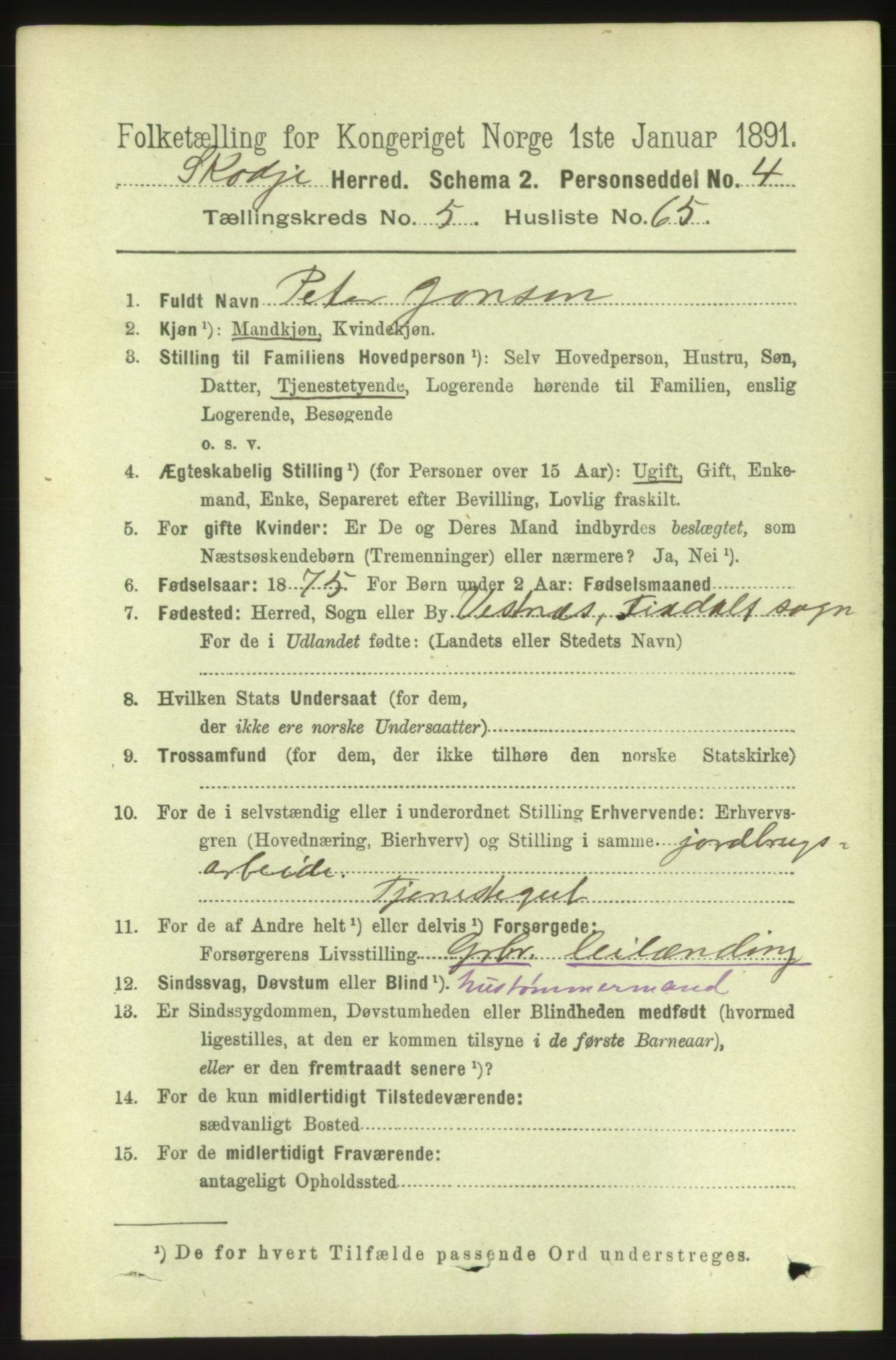 RA, 1891 census for 1529 Skodje, 1891, p. 1222