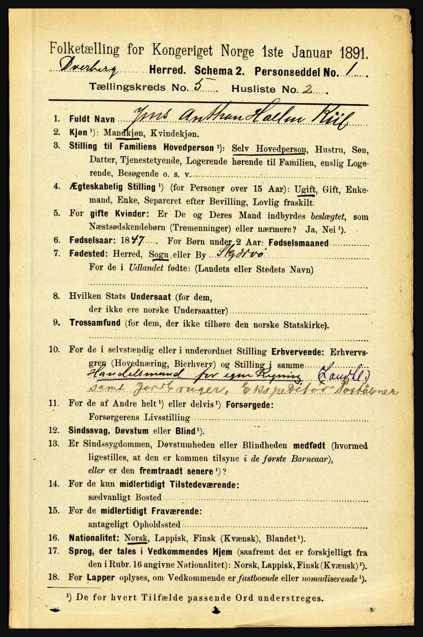 RA, 1891 census for 1872 Dverberg, 1891, p. 1552