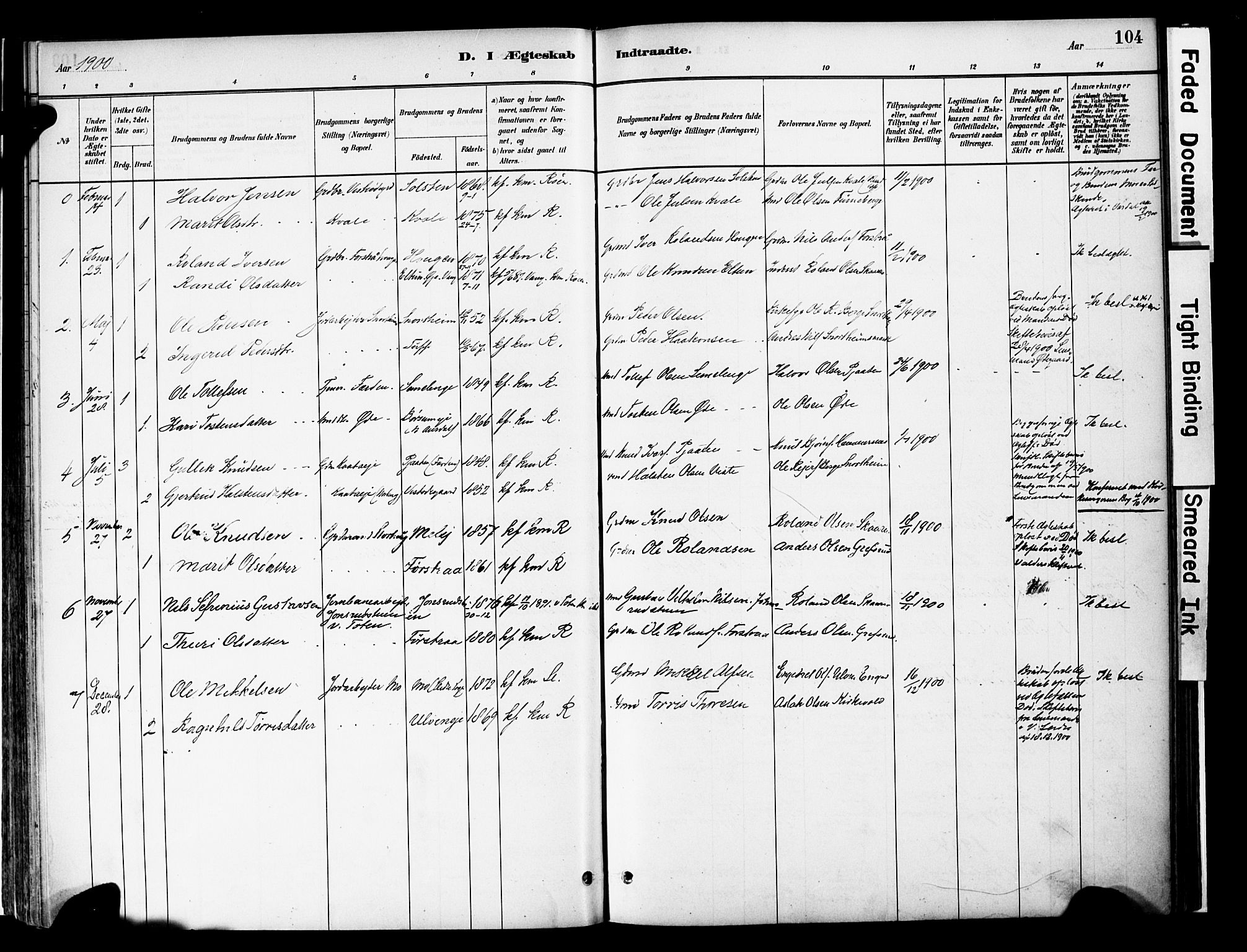 Vestre Slidre prestekontor, SAH/PREST-136/H/Ha/Haa/L0006: Parish register (official) no. 6, 1881-1912, p. 104
