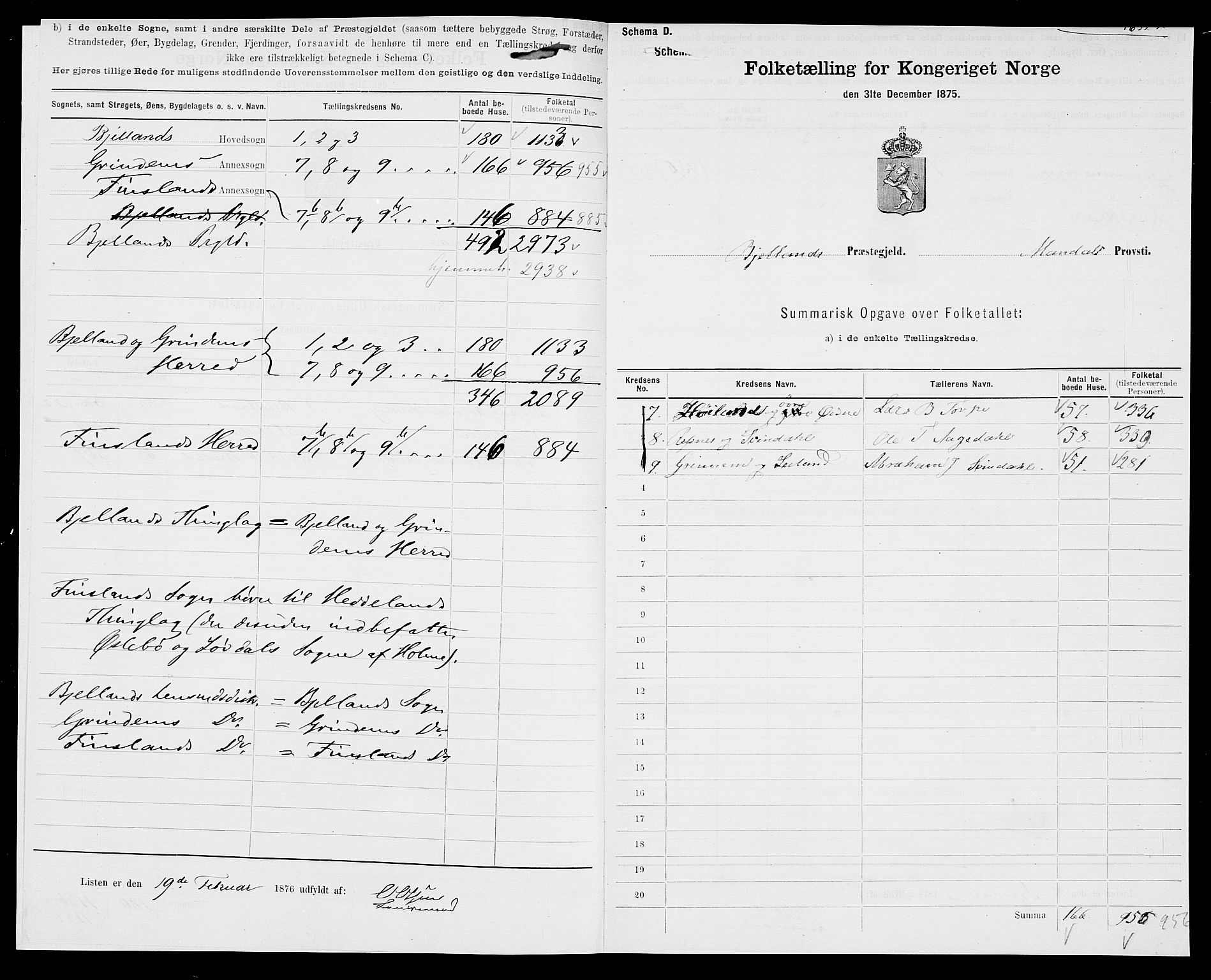 SAK, 1875 census for 1024P Bjelland, 1875, p. 3