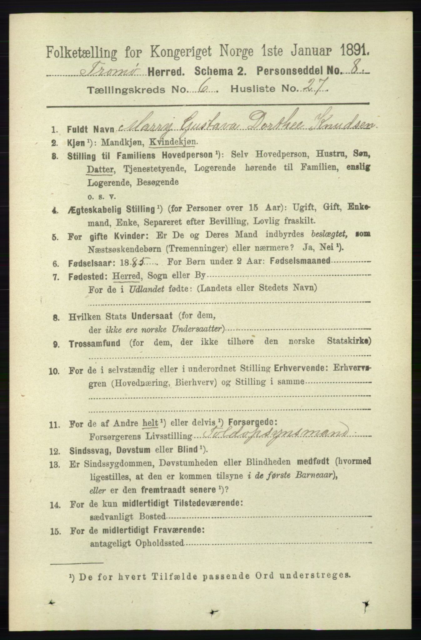 RA, 1891 census for 0921 Tromøy, 1891, p. 3026