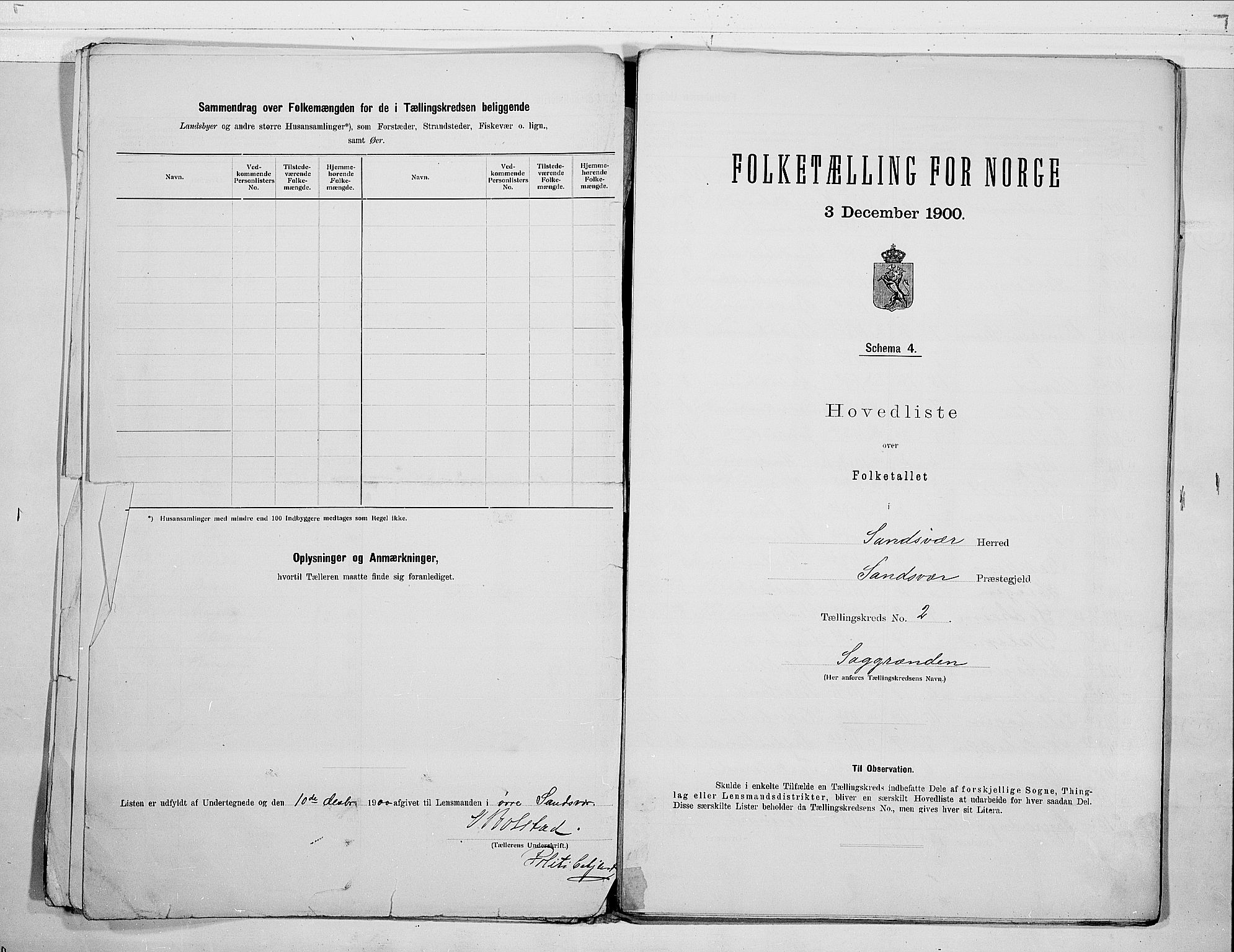 RA, 1900 census for Sandsvær, 1900, p. 6