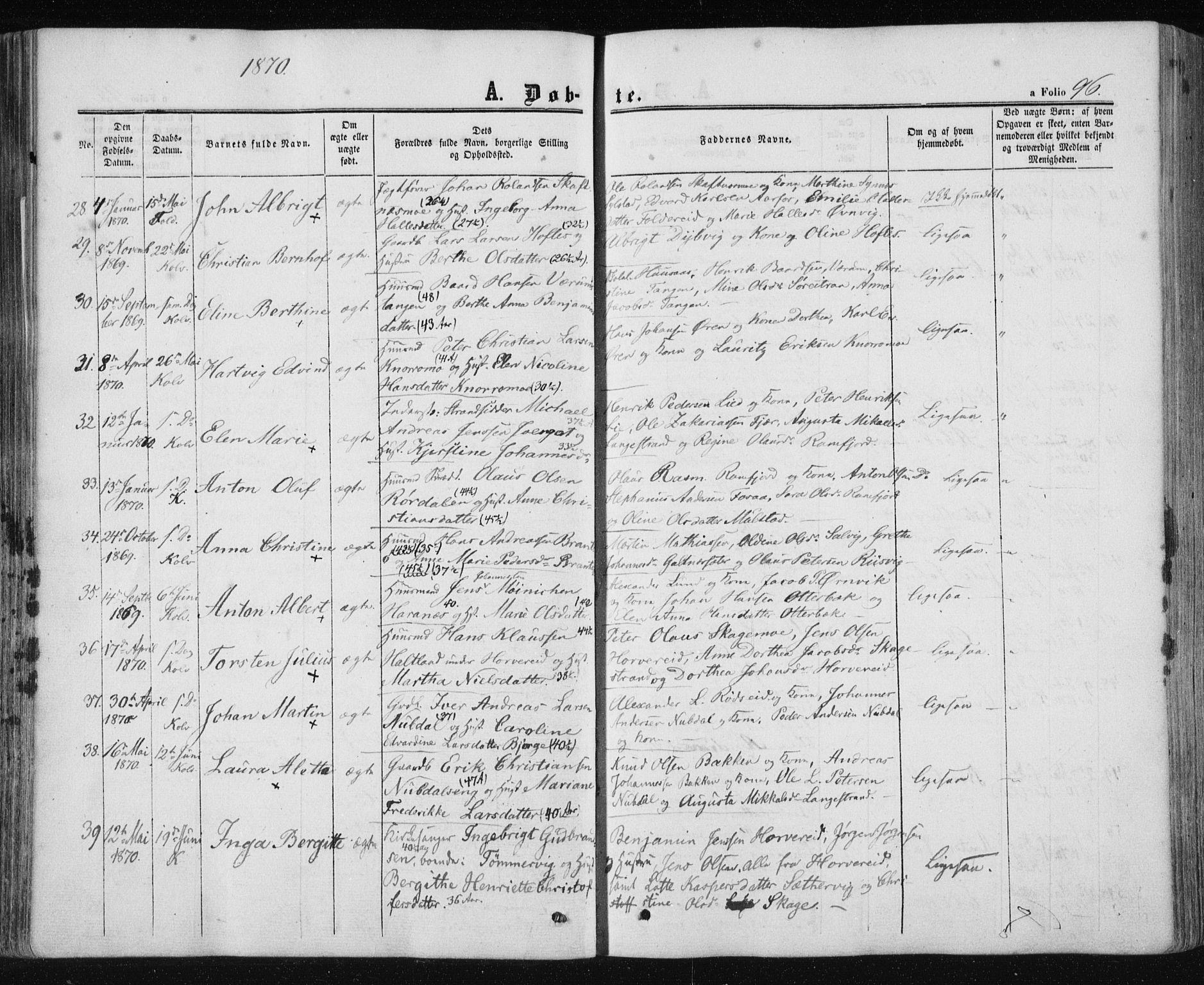 Ministerialprotokoller, klokkerbøker og fødselsregistre - Nord-Trøndelag, AV/SAT-A-1458/780/L0641: Parish register (official) no. 780A06, 1857-1874, p. 96