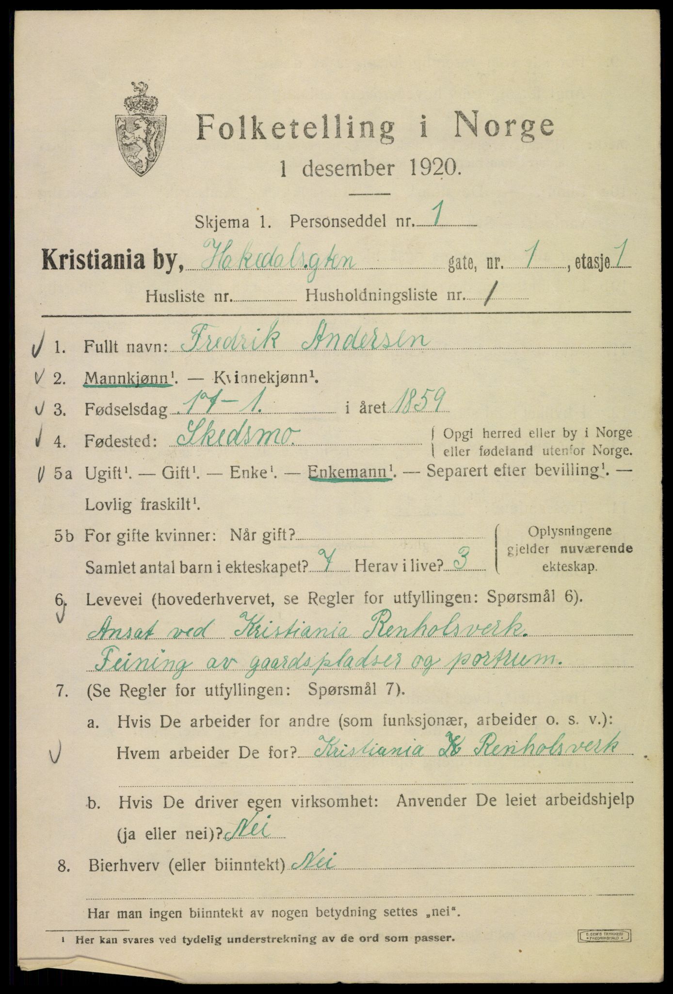 SAO, 1920 census for Kristiania, 1920, p. 266911