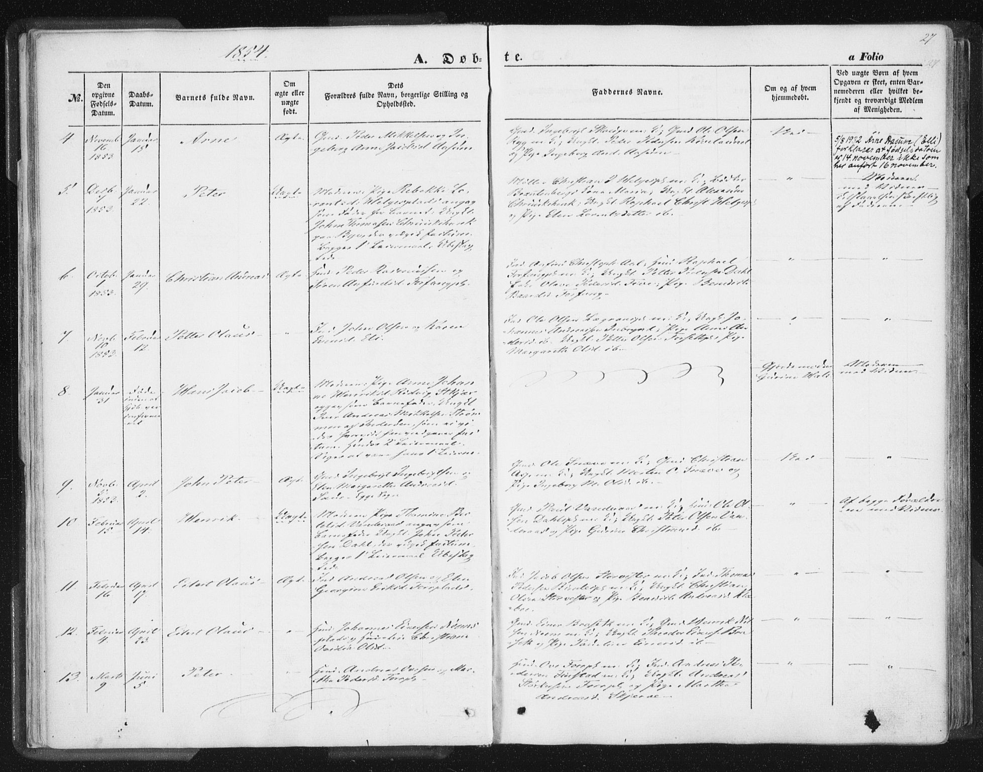 Ministerialprotokoller, klokkerbøker og fødselsregistre - Nord-Trøndelag, SAT/A-1458/746/L0446: Parish register (official) no. 746A05, 1846-1859, p. 27