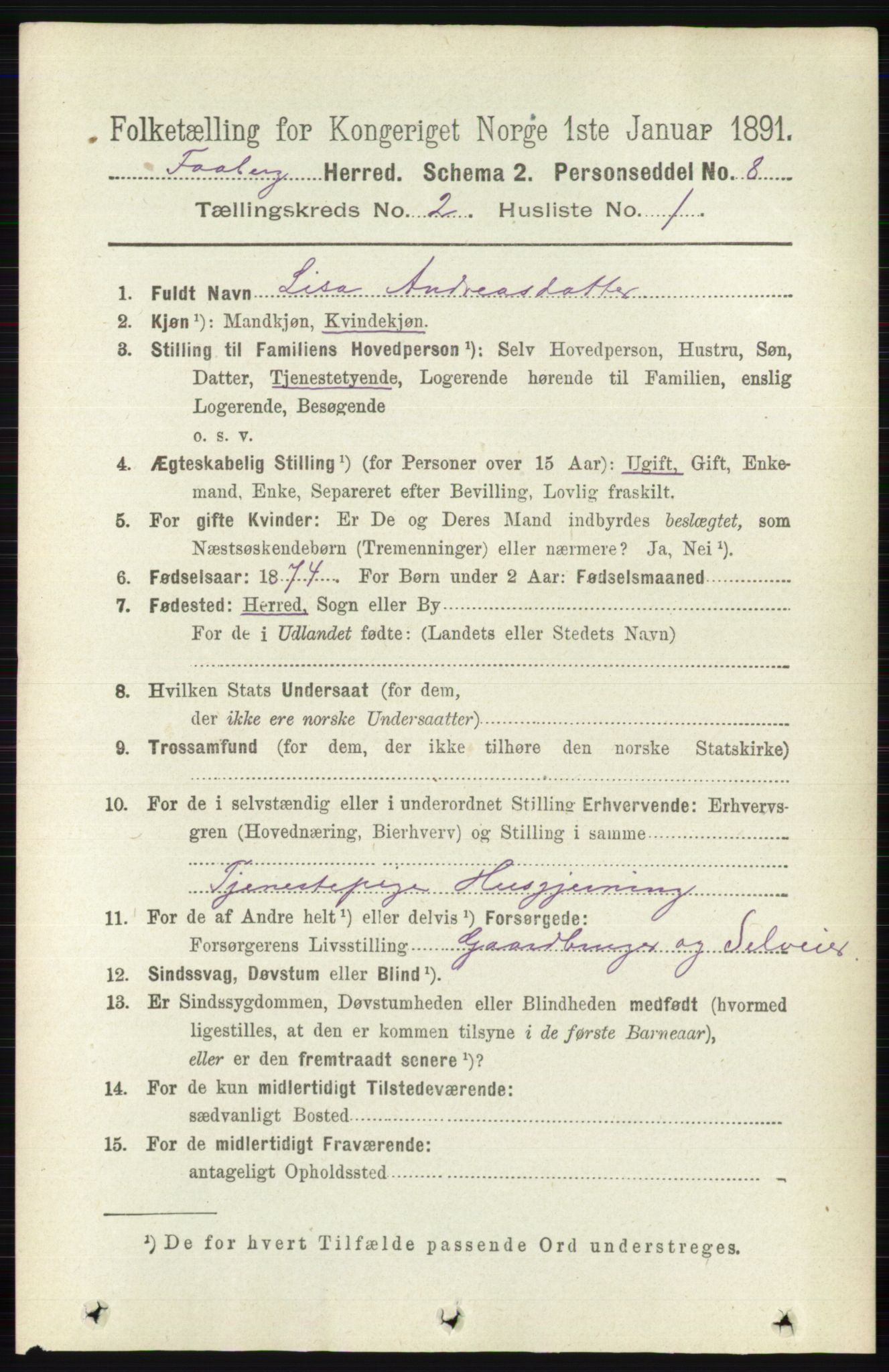 RA, 1891 census for 0524 Fåberg, 1891, p. 604