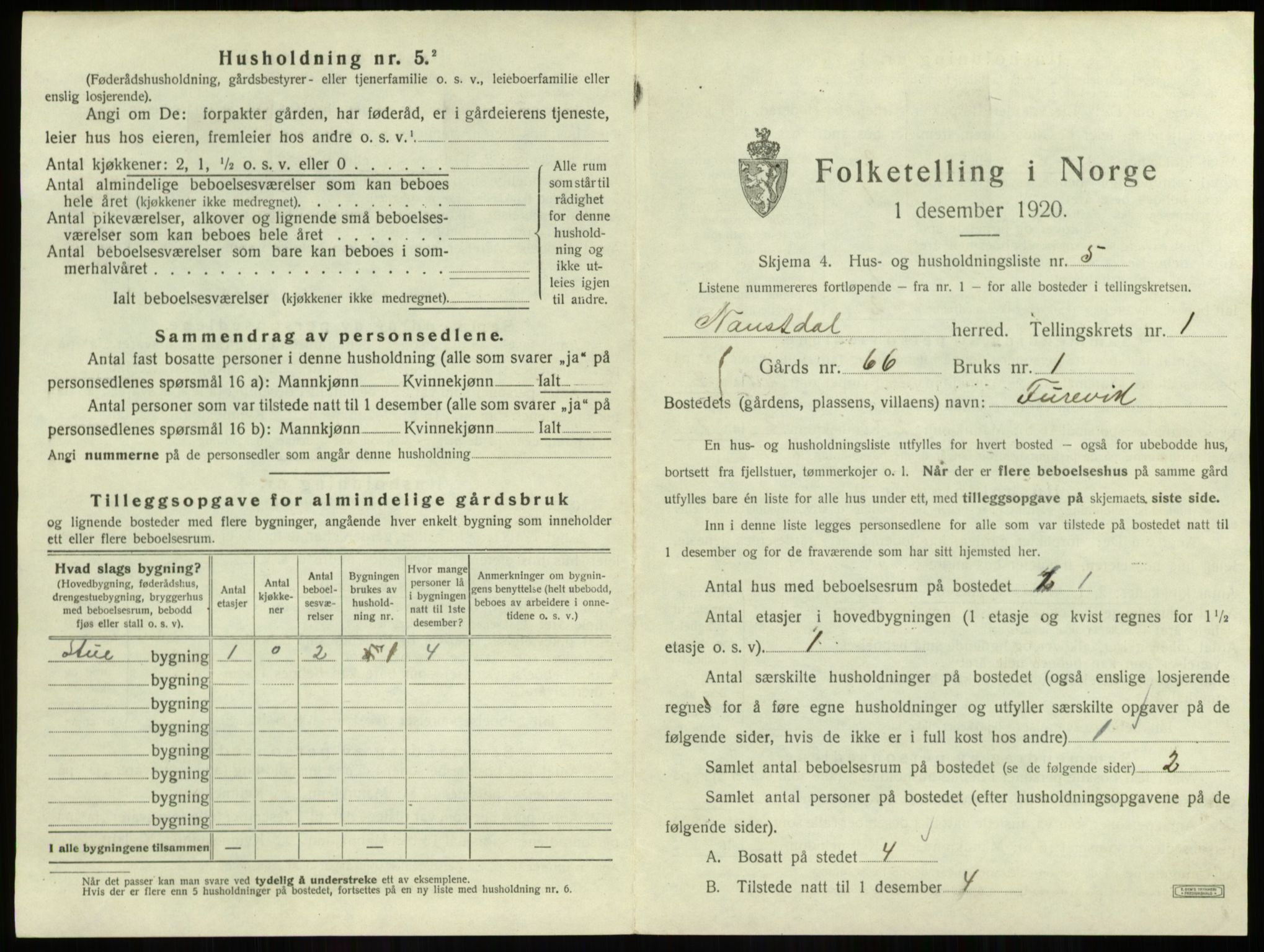 SAB, 1920 census for Naustdal, 1920, p. 11