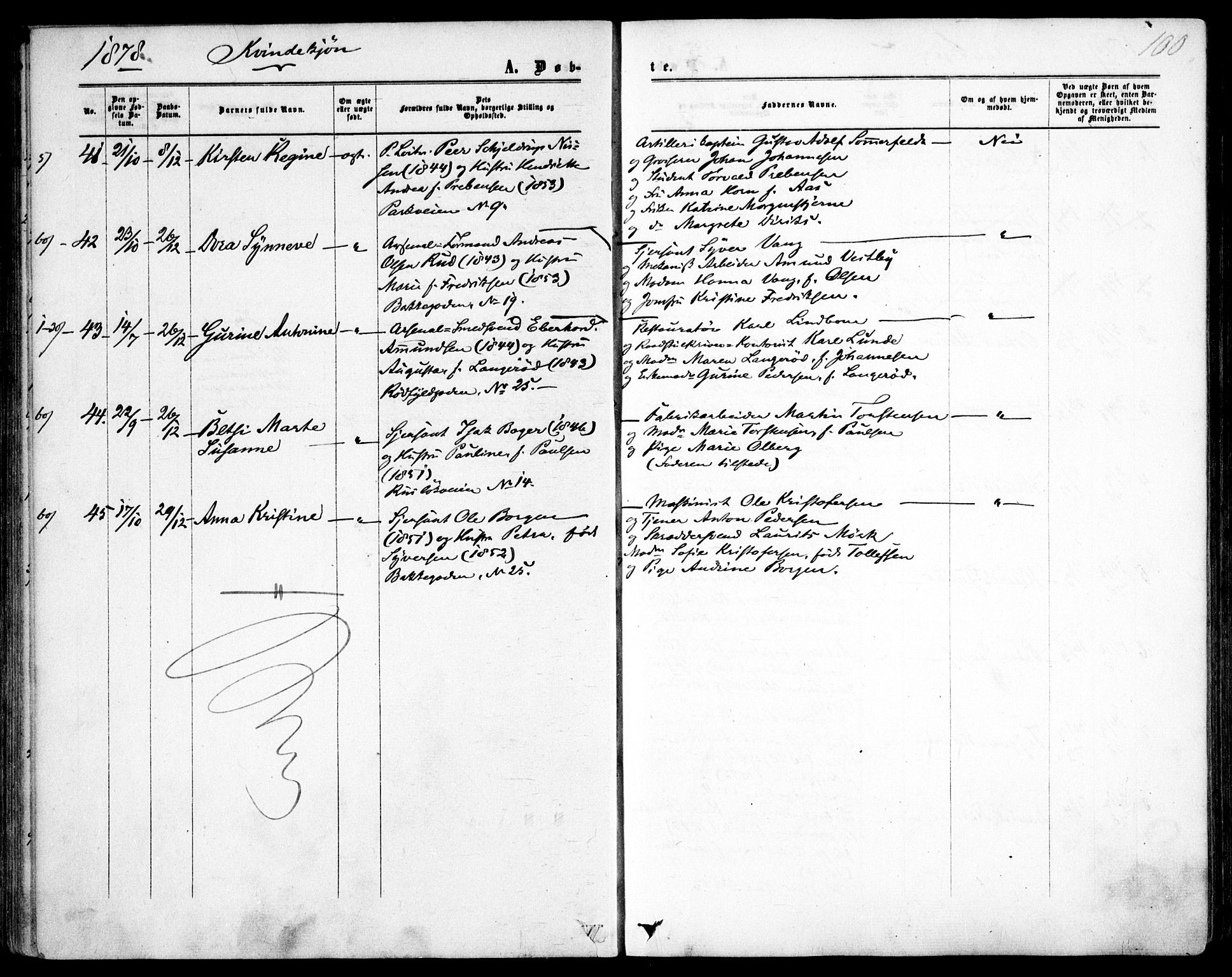 Garnisonsmenigheten Kirkebøker, AV/SAO-A-10846/F/Fa/L0011: Parish register (official) no. 11, 1870-1880, p. 100