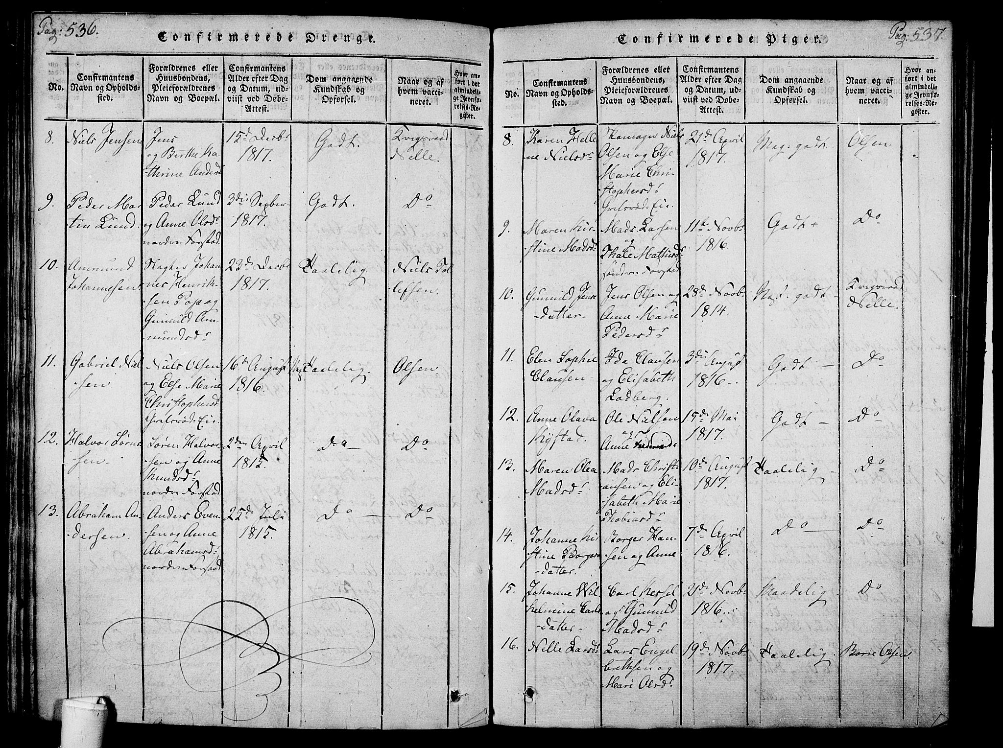 Holmestrand kirkebøker, SAKO/A-346/F/Fa/L0001: Parish register (official) no. 1, 1814-1840, p. 536-537