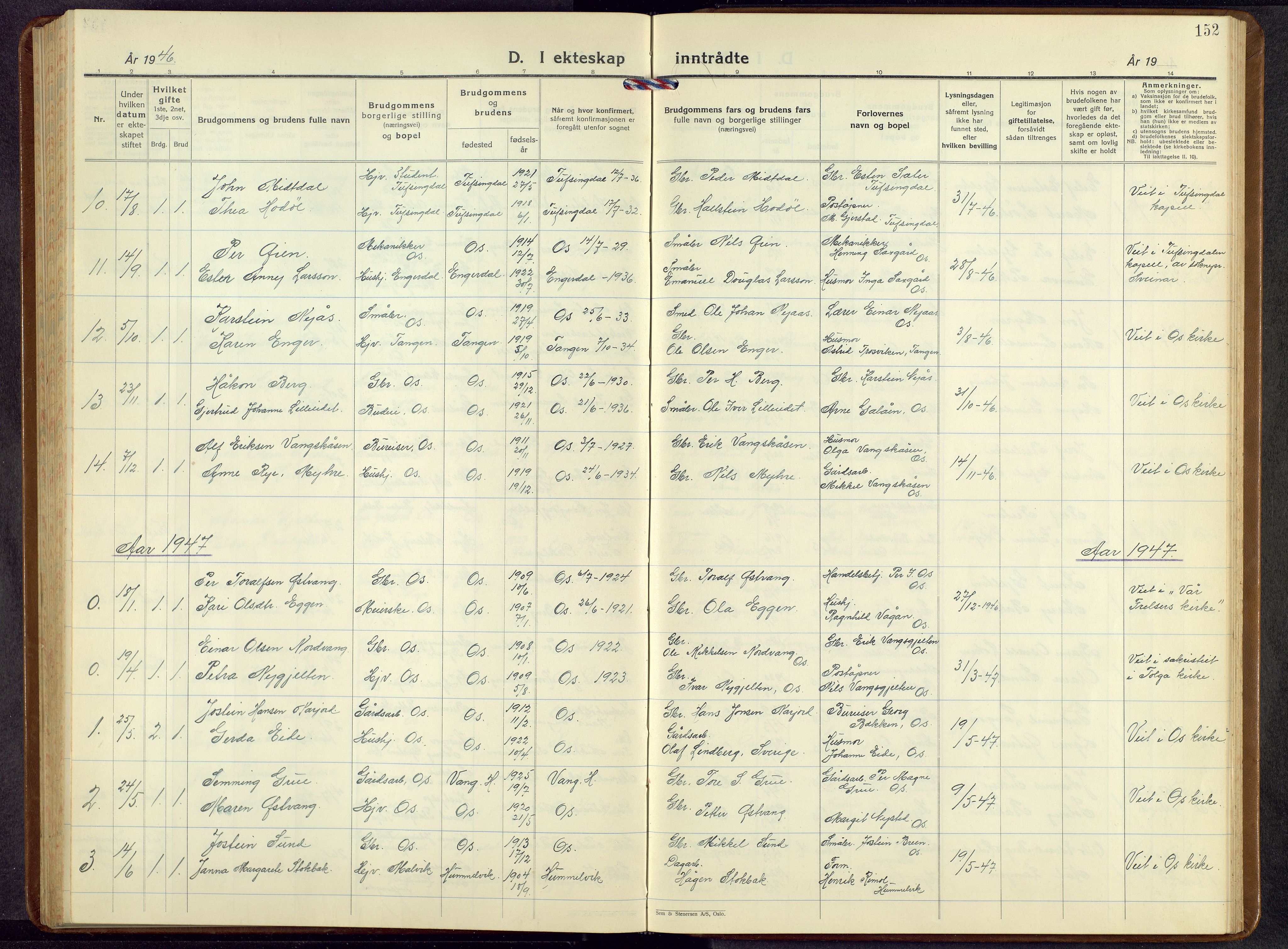 Tolga prestekontor, AV/SAH-PREST-062/L/L0019: Parish register (copy) no. 19, 1936-1958, p. 152