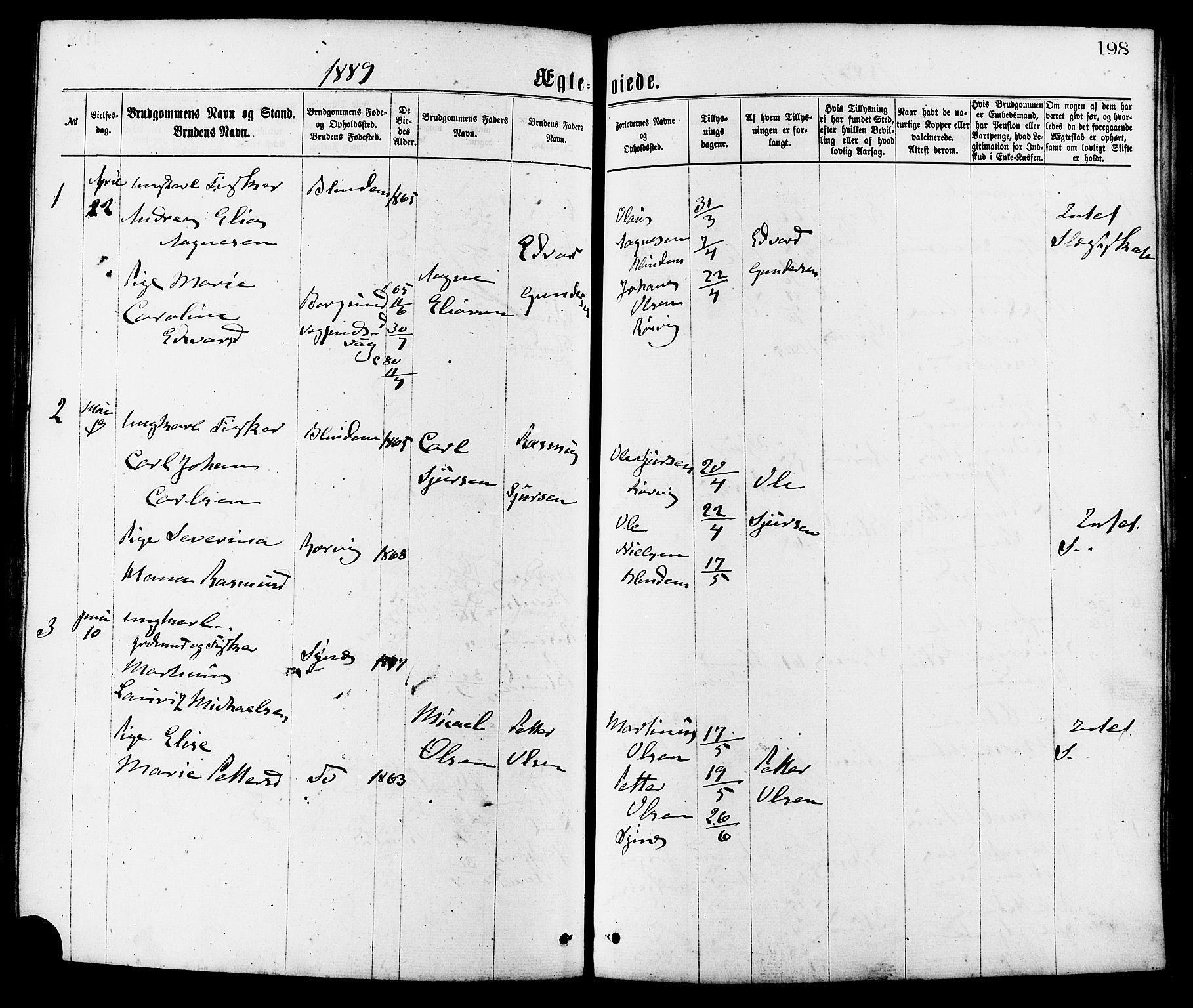 Ministerialprotokoller, klokkerbøker og fødselsregistre - Møre og Romsdal, SAT/A-1454/537/L0519: Parish register (official) no. 537A03, 1876-1889, p. 198