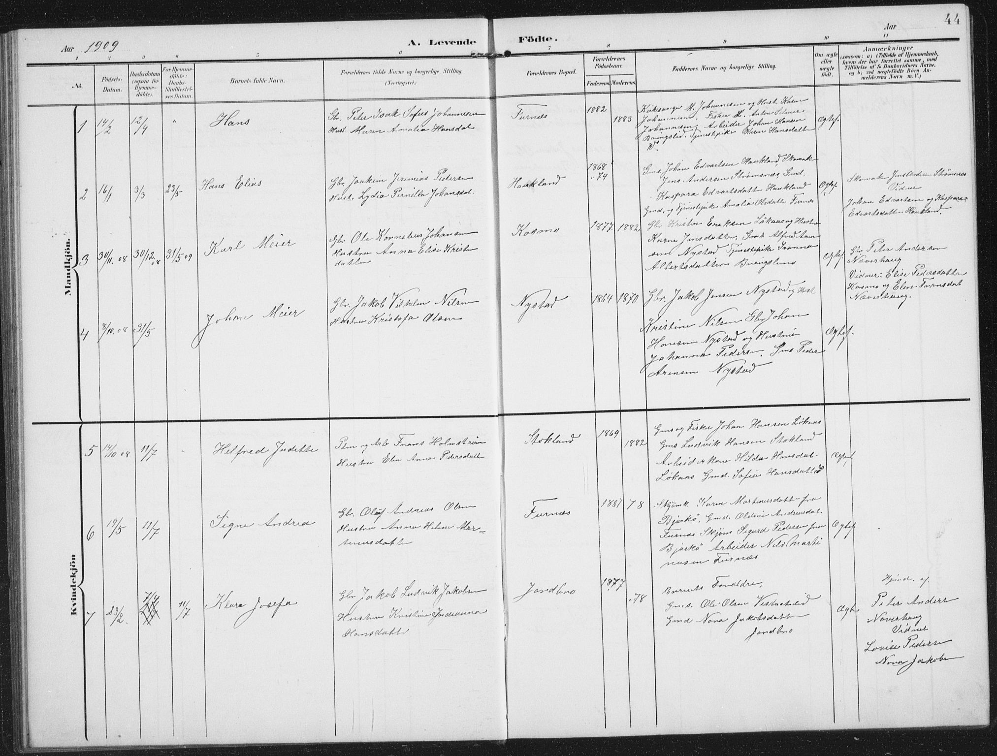 Ministerialprotokoller, klokkerbøker og fødselsregistre - Nordland, AV/SAT-A-1459/851/L0726: Parish register (copy) no. 851C01, 1902-1924, p. 44