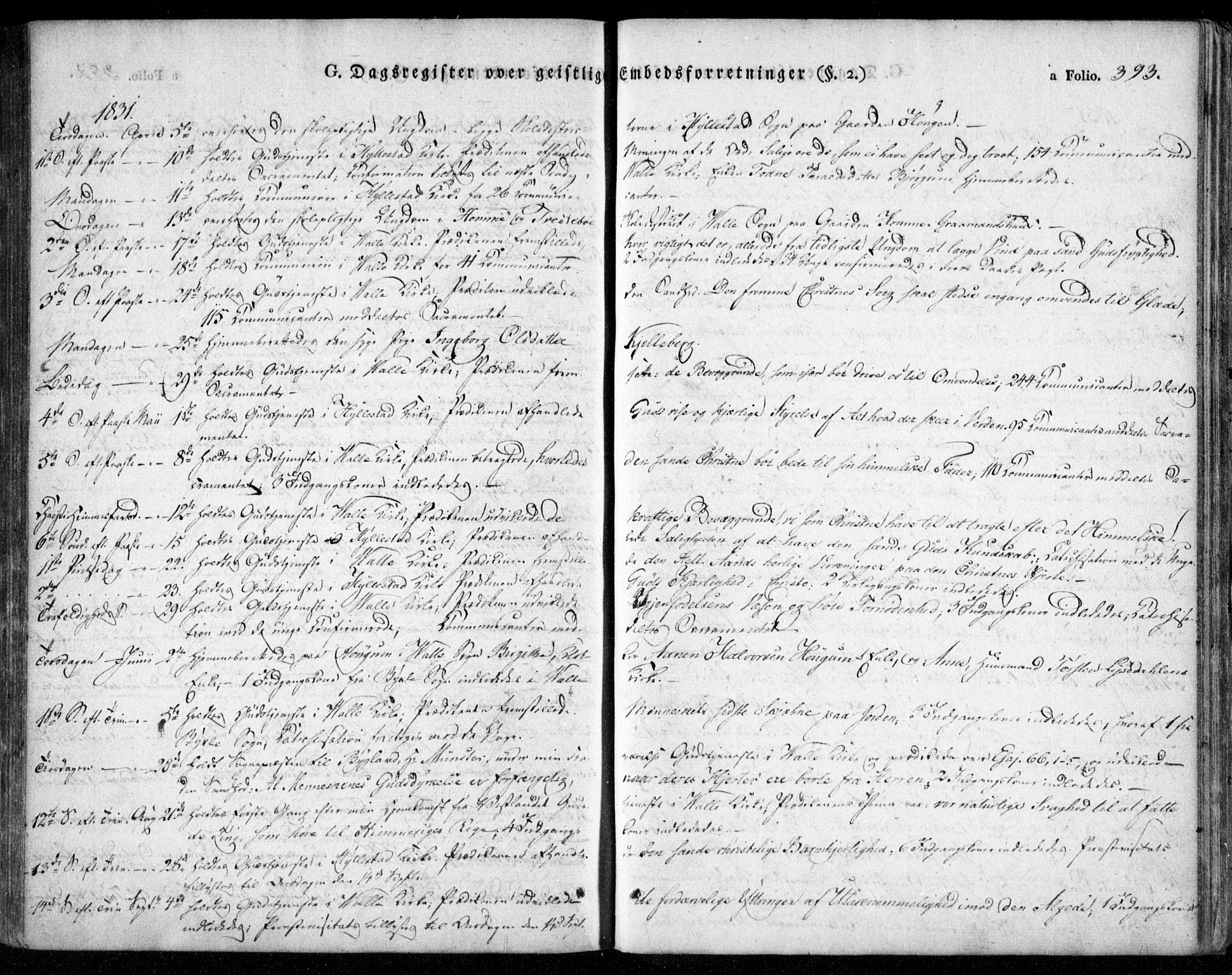 Valle sokneprestkontor, AV/SAK-1111-0044/F/Fa/Fac/L0006: Parish register (official) no. A 6, 1831-1853, p. 393