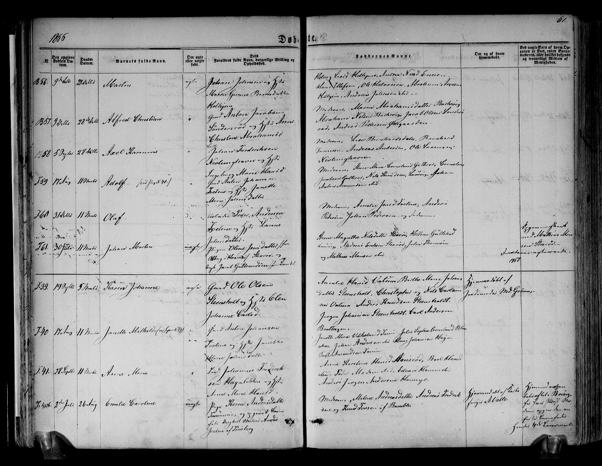 Brunlanes kirkebøker, AV/SAKO-A-342/F/Fa/L0005: Parish register (official) no. I 5, 1862-1877, p. 61