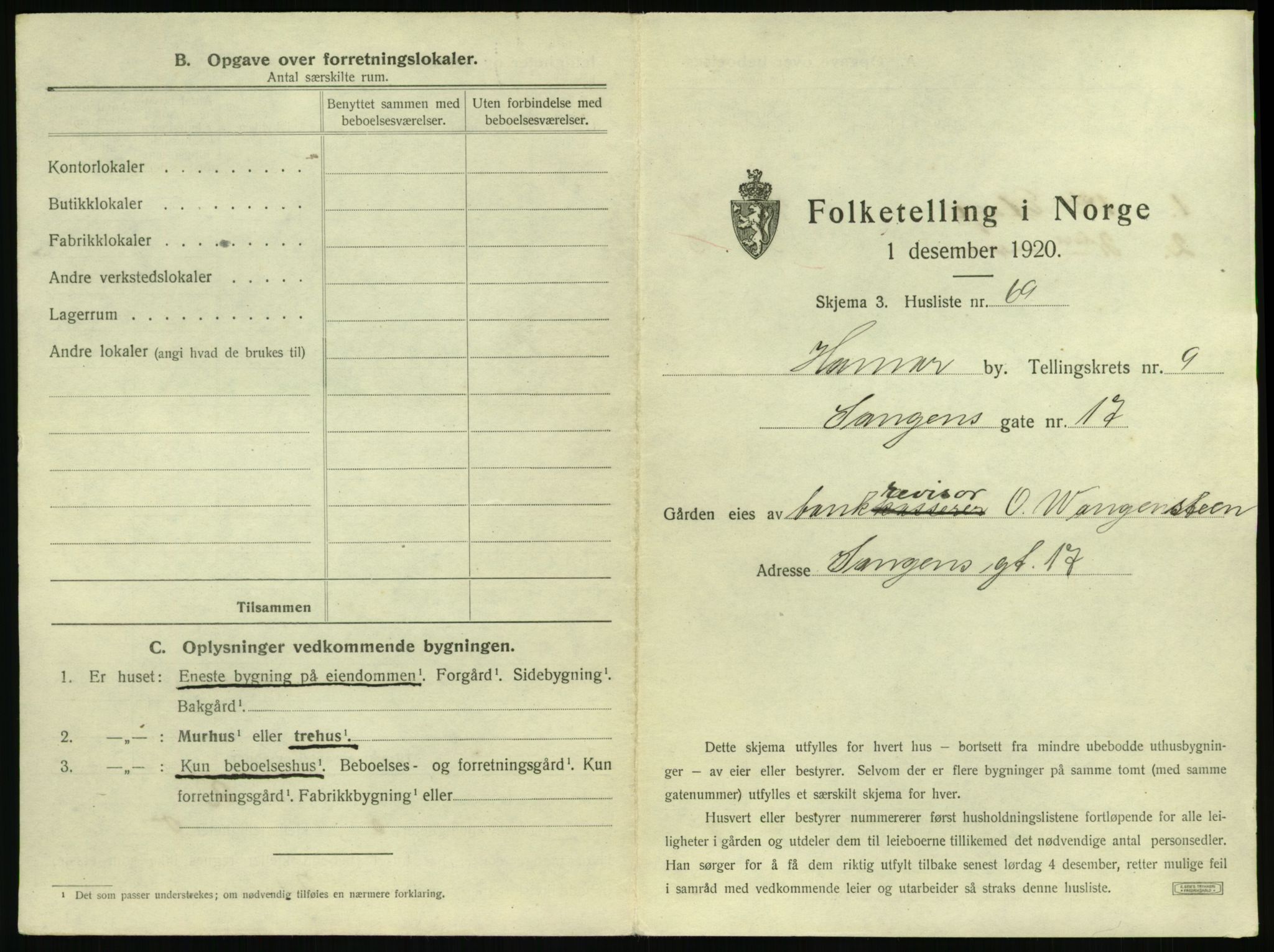 SAH, 1920 census for Hamar, 1920, p. 1217