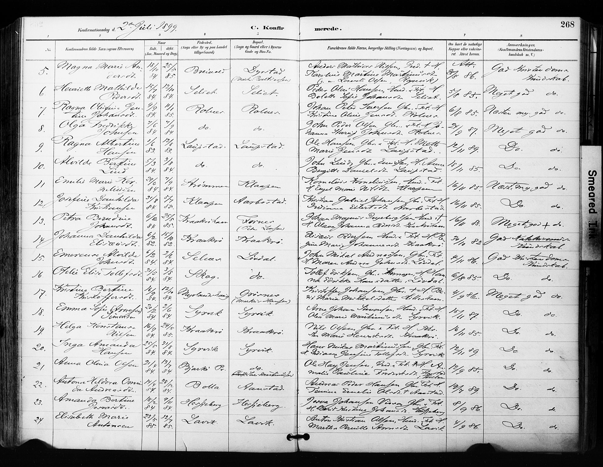 Ibestad sokneprestembete, SATØ/S-0077/H/Ha/Haa/L0012kirke: Parish register (official) no. 12, 1890-1900, p. 268