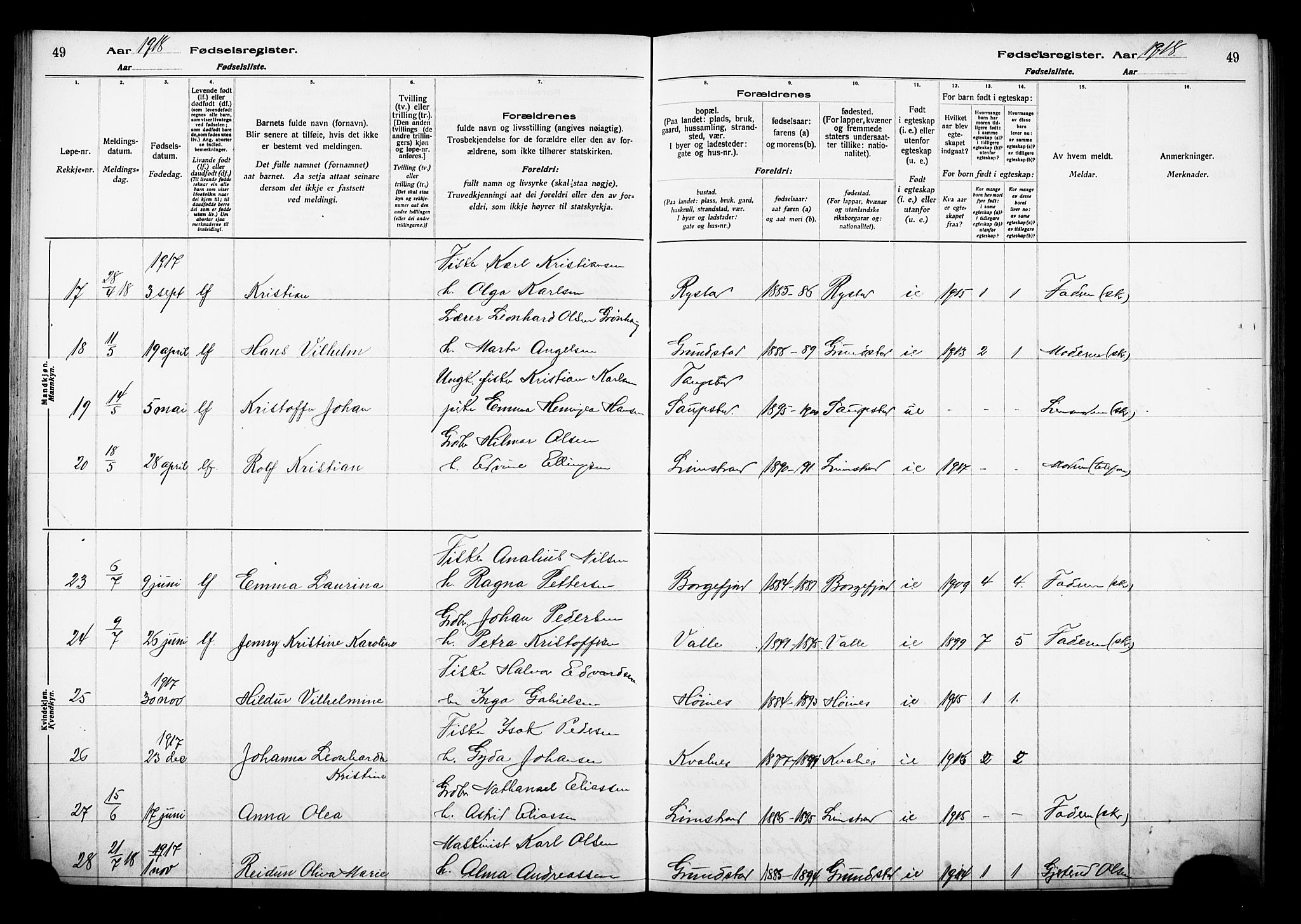 Ministerialprotokoller, klokkerbøker og fødselsregistre - Nordland, SAT/A-1459/880/L1145: Birth register no. 880.II.4.1, 1916-1929, p. 49