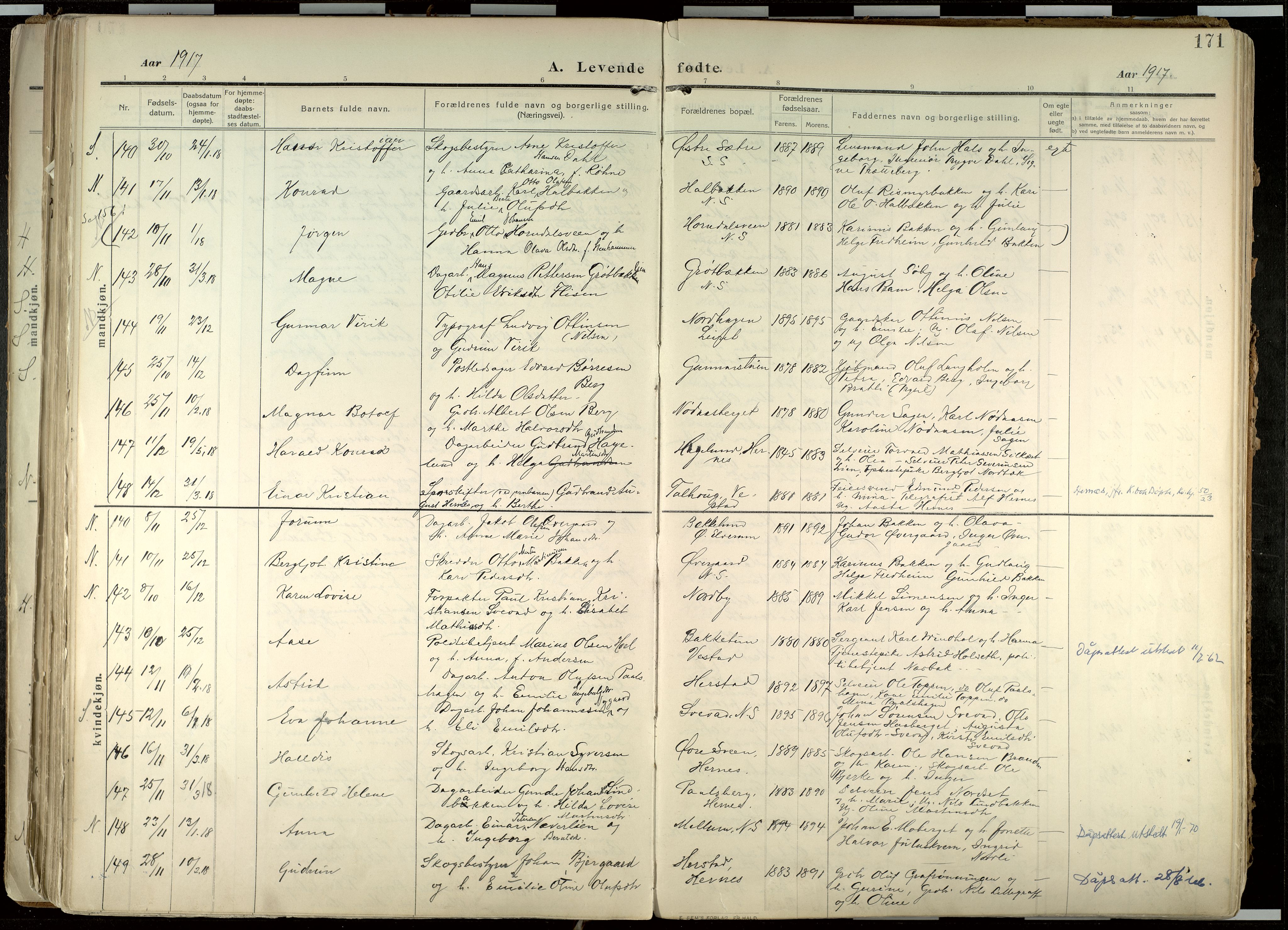 Elverum prestekontor, AV/SAH-PREST-044/H/Ha/Haa/L0020: Parish register (official) no. 20, 1909-1921, p. 171