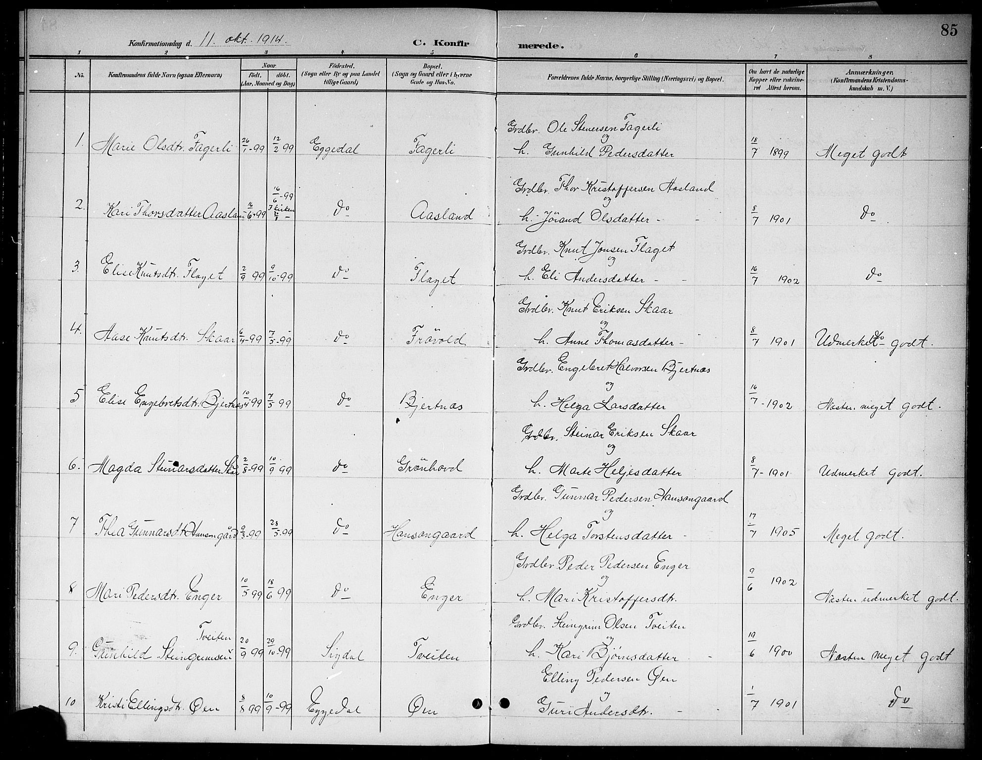 Sigdal kirkebøker, SAKO/A-245/G/Gb/L0003: Parish register (copy) no. II 3, 1901-1916, p. 85