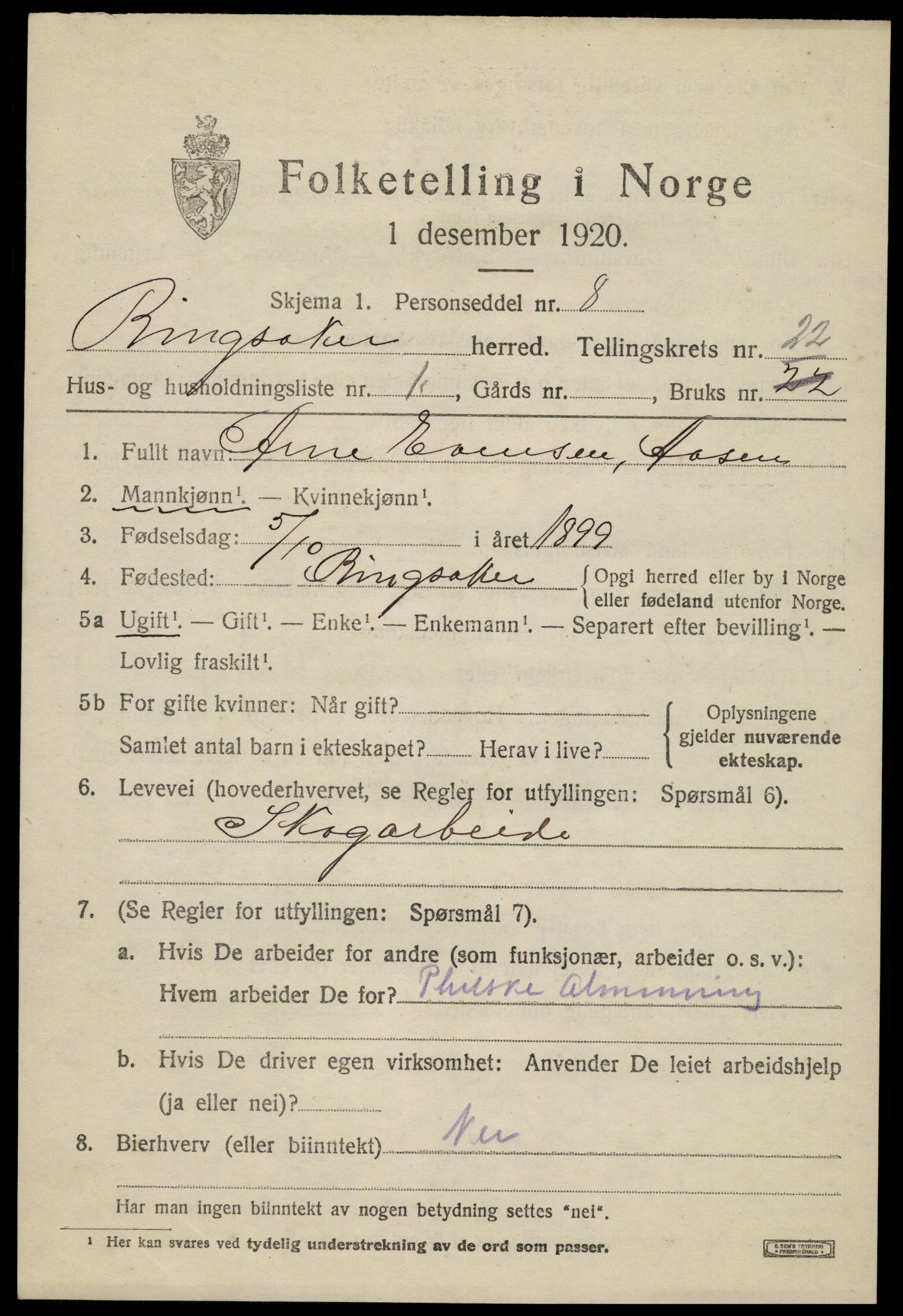 SAH, 1920 census for Ringsaker, 1920, p. 29632