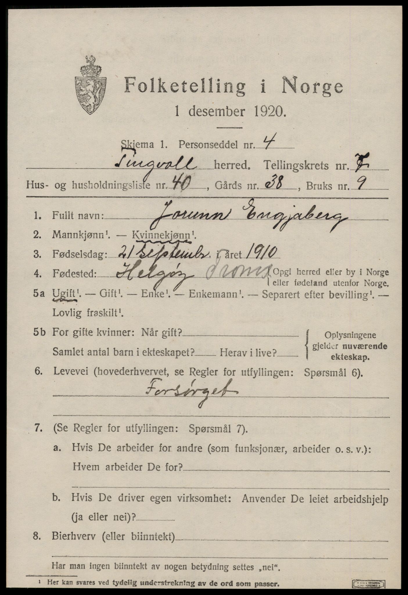 SAT, 1920 census for Tingvoll, 1920, p. 3672