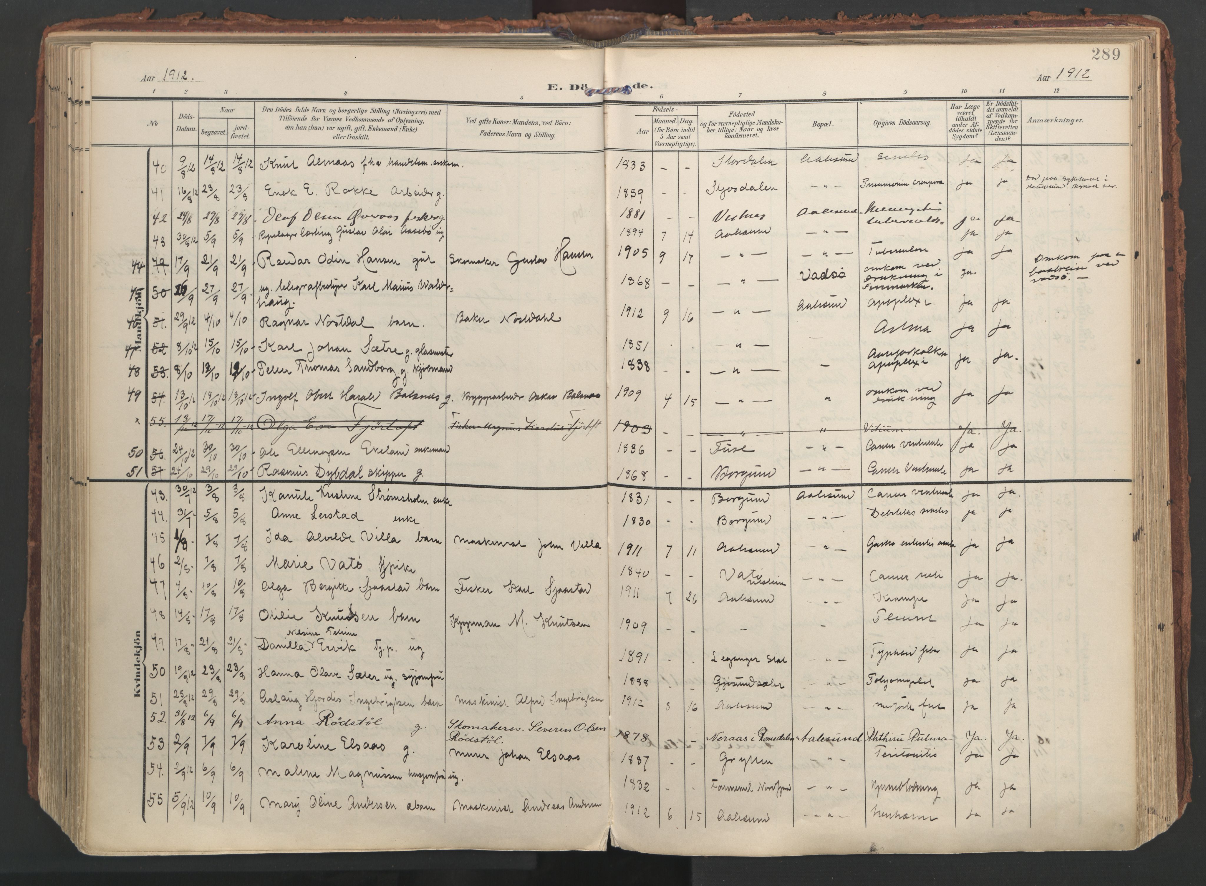 Ministerialprotokoller, klokkerbøker og fødselsregistre - Møre og Romsdal, AV/SAT-A-1454/529/L0459: Parish register (official) no. 529A09, 1904-1917, p. 289