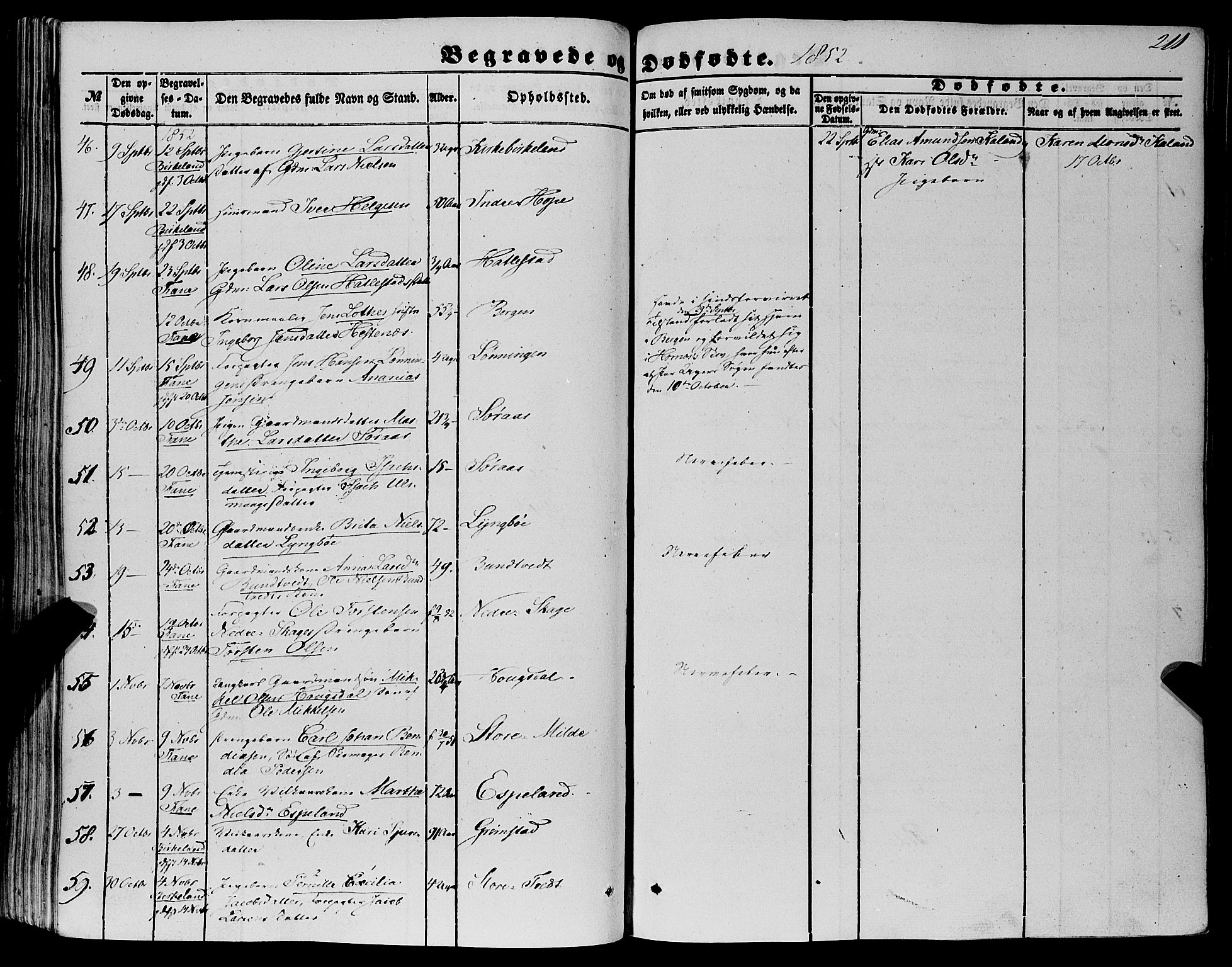 Fana Sokneprestembete, AV/SAB-A-75101/H/Haa/Haaa/L0011: Parish register (official) no. A 11, 1851-1862, p. 211