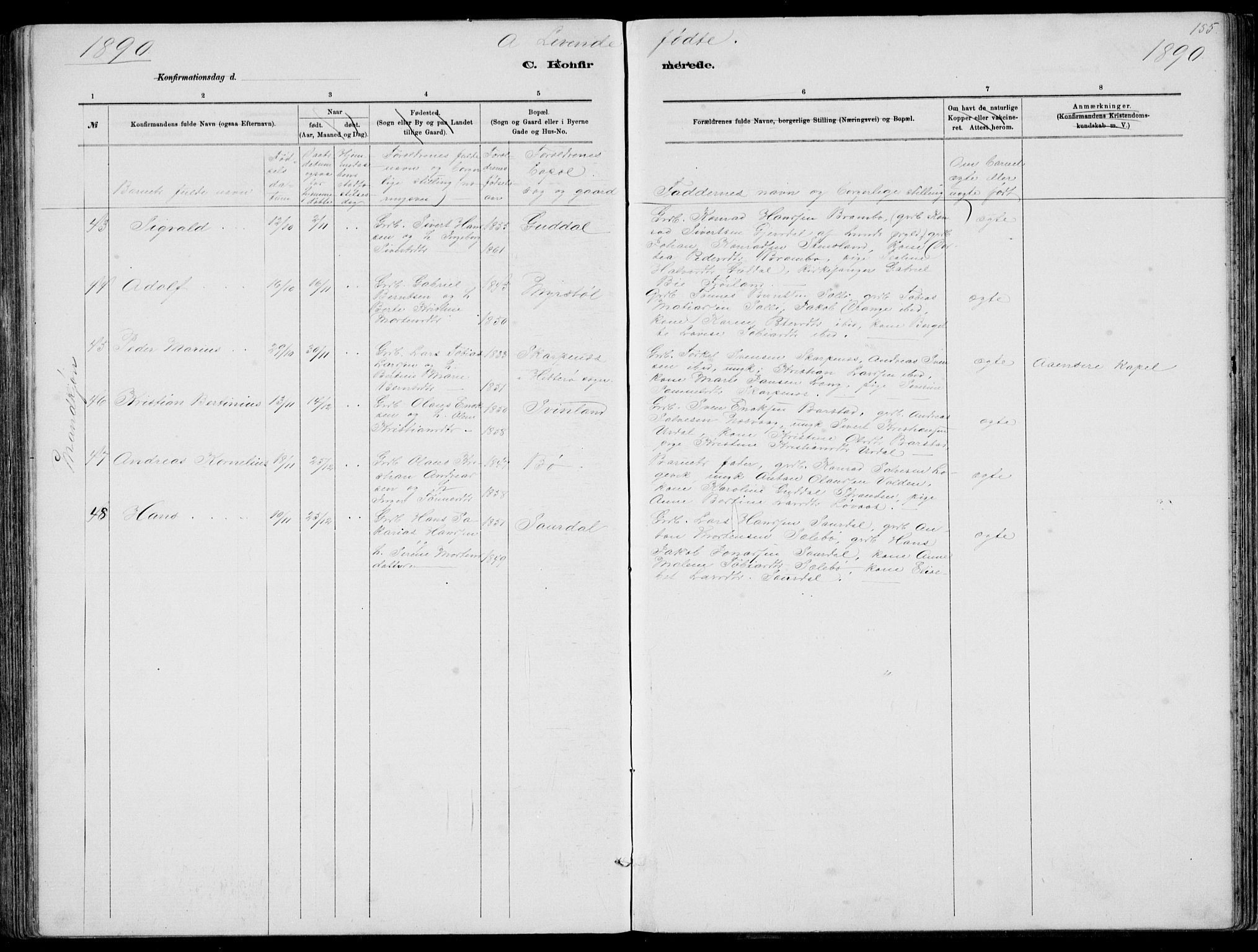 Sokndal sokneprestkontor, AV/SAST-A-101808: Parish register (copy) no. B 4, 1880-1891, p. 155