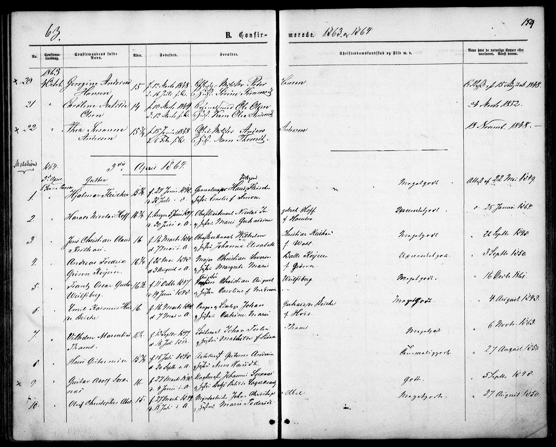 Garnisonsmenigheten Kirkebøker, SAO/A-10846/F/Fa/L0010: Parish register (official) no. 10, 1859-1869, p. 159