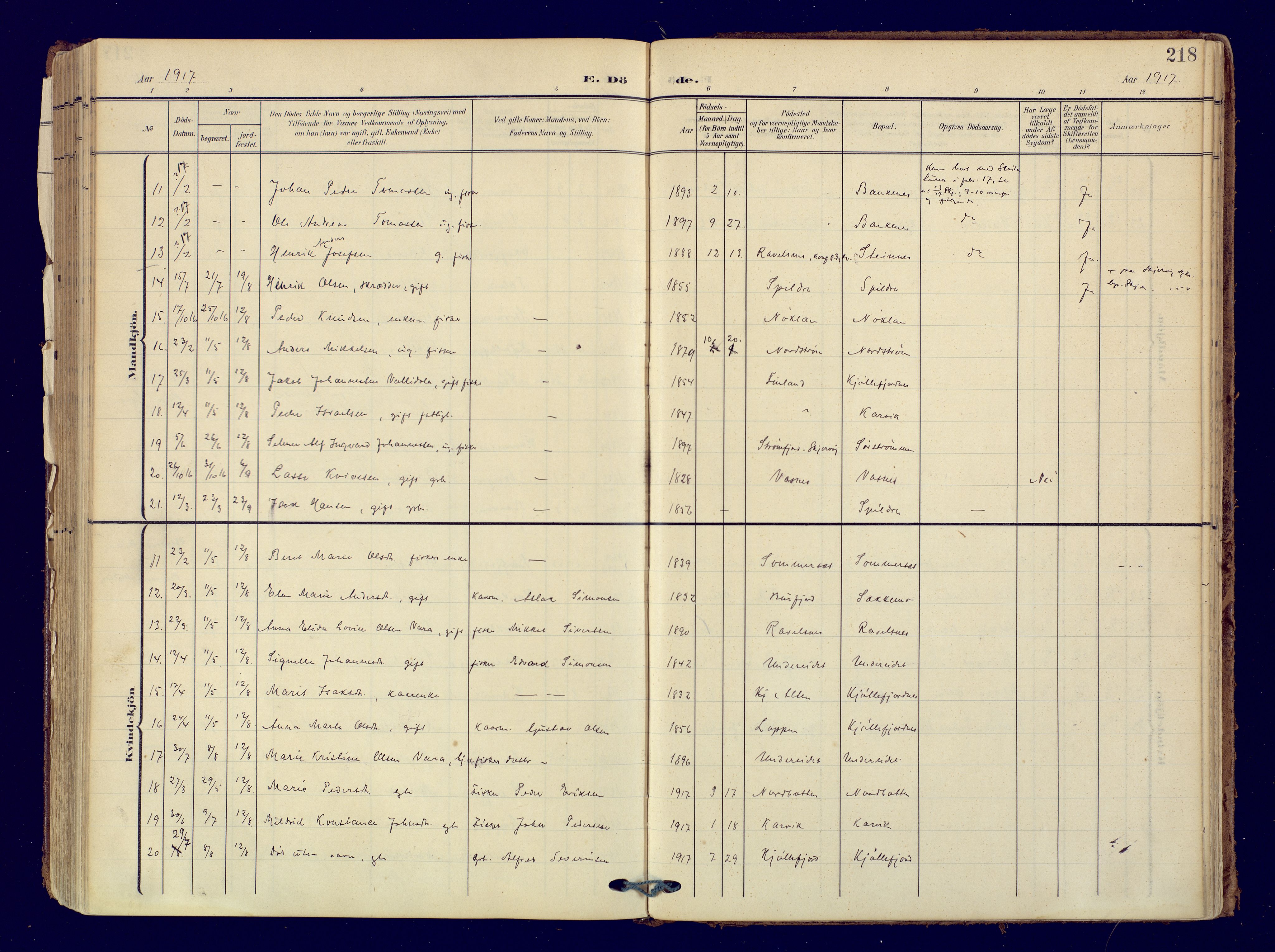 Skjervøy sokneprestkontor, AV/SATØ-S-1300/H/Ha/Haa: Parish register (official) no. 19, 1908-1936, p. 218