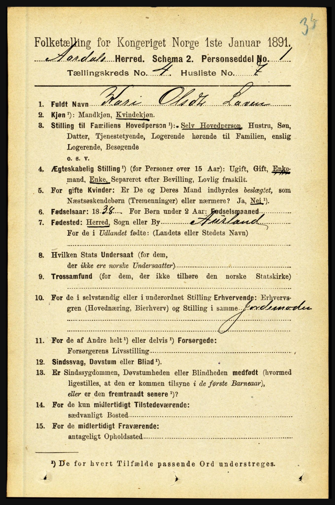 RA, 1891 census for 1424 Årdal, 1891, p. 680