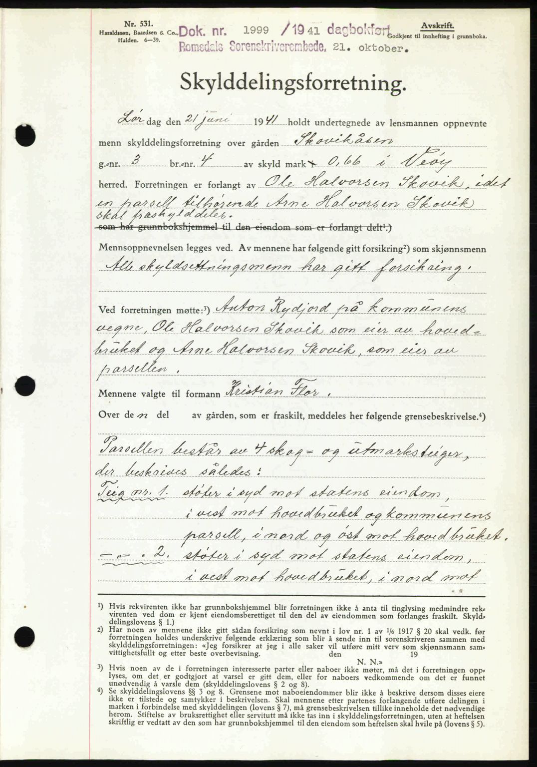 Romsdal sorenskriveri, AV/SAT-A-4149/1/2/2C: Mortgage book no. A11, 1941-1942, Diary no: : 1999/1941