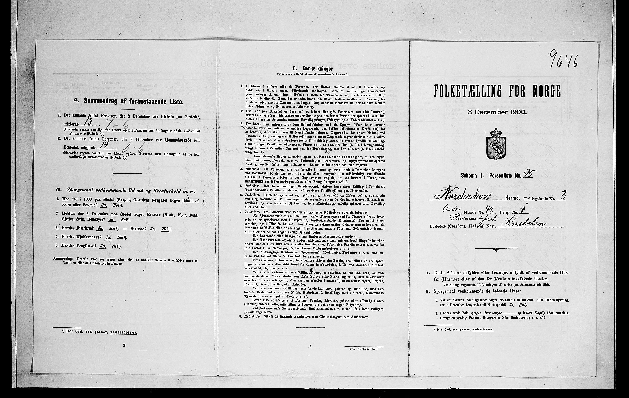 RA, 1900 census for Norderhov, 1900, p. 829