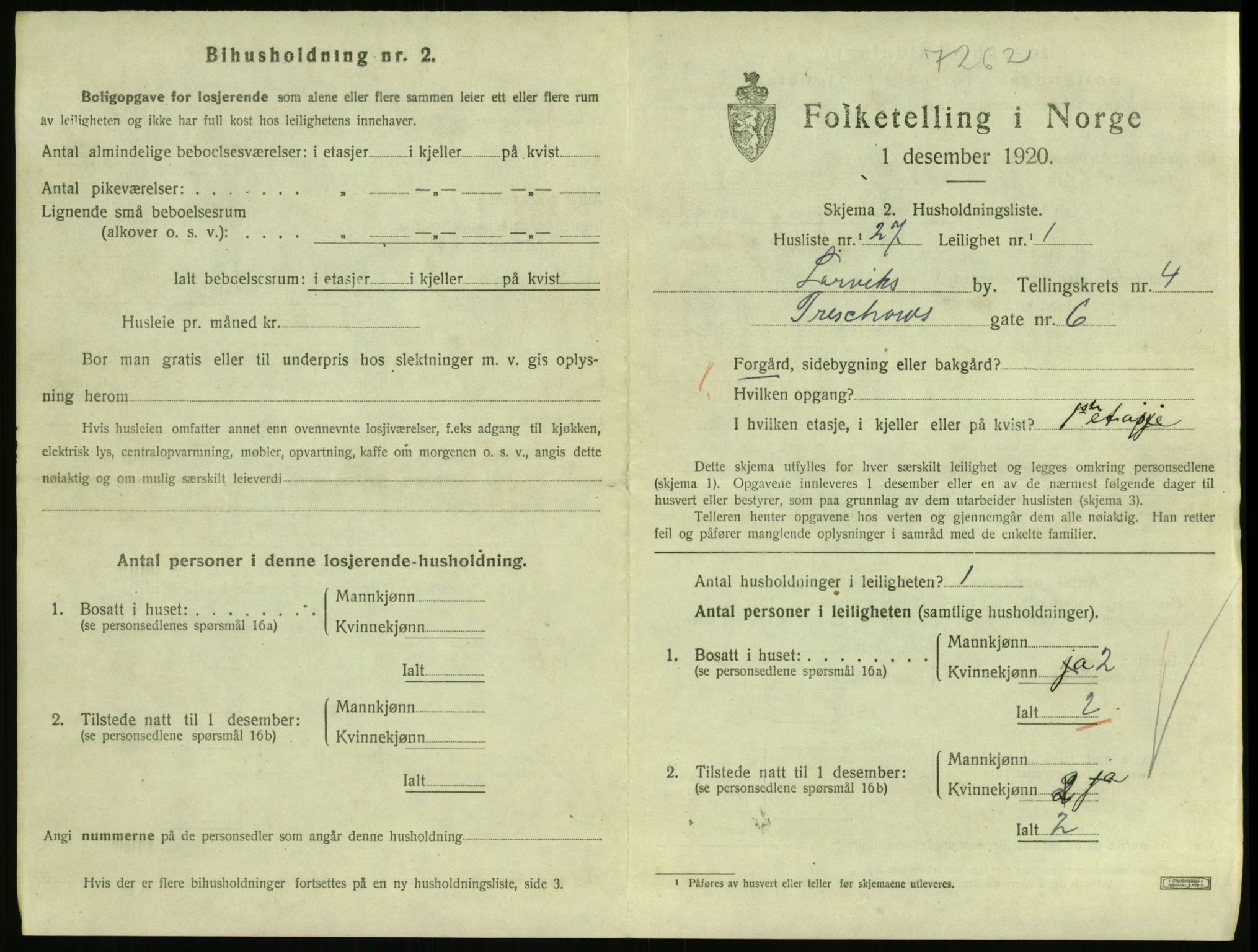 SAKO, 1920 census for Larvik, 1920, p. 4254