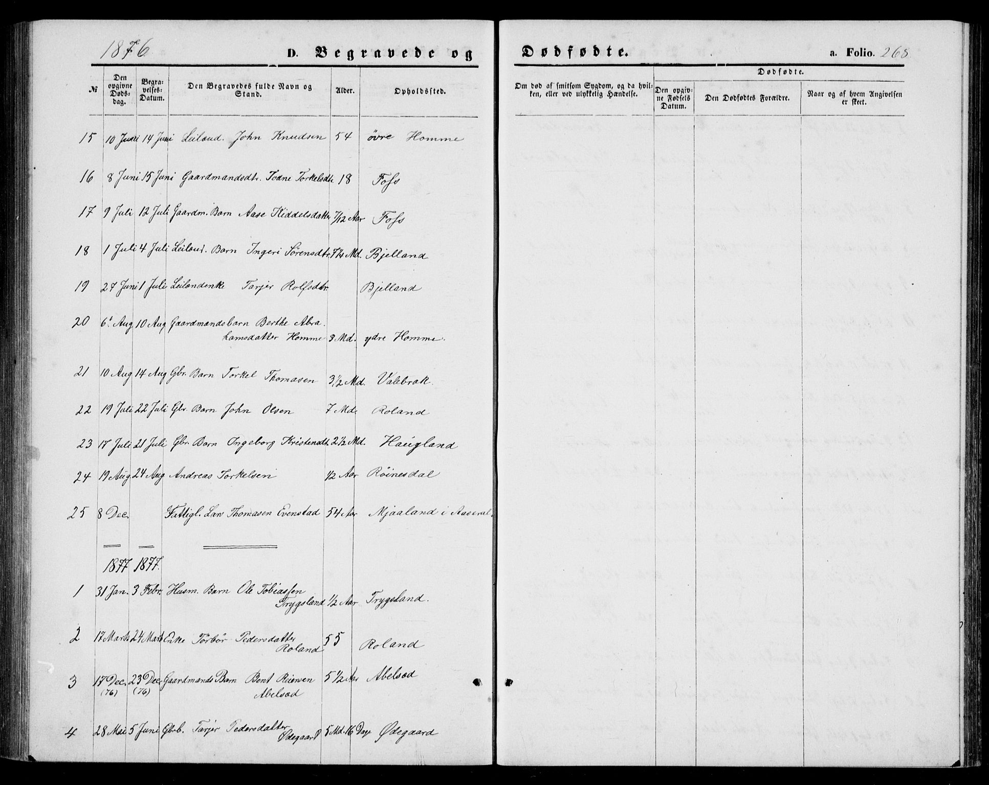 Bjelland sokneprestkontor, SAK/1111-0005/F/Fb/Fba/L0004: Parish register (copy) no. B 4, 1869-1886, p. 268