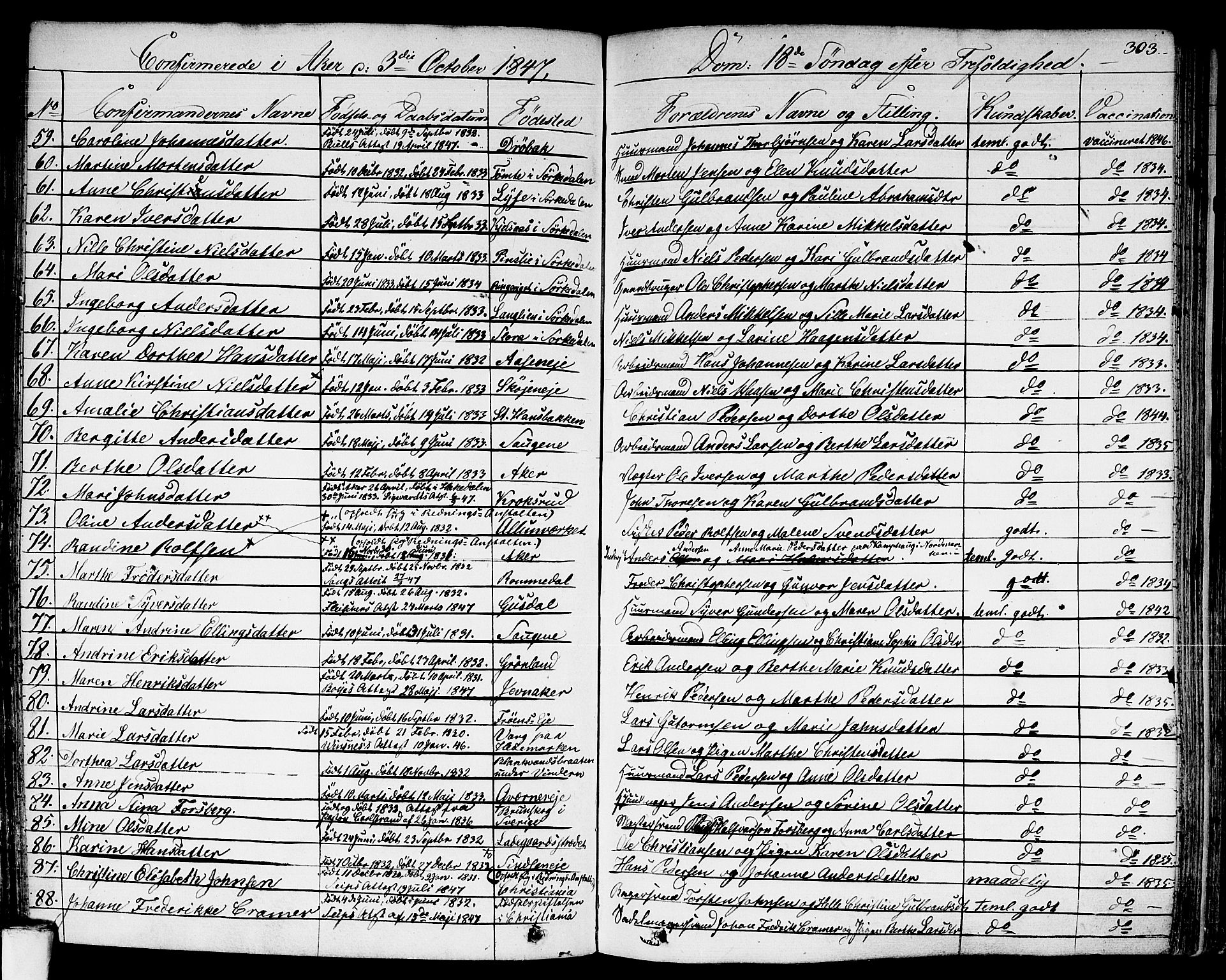 Aker prestekontor kirkebøker, SAO/A-10861/F/L0018: Parish register (official) no. 17, 1829-1852, p. 303