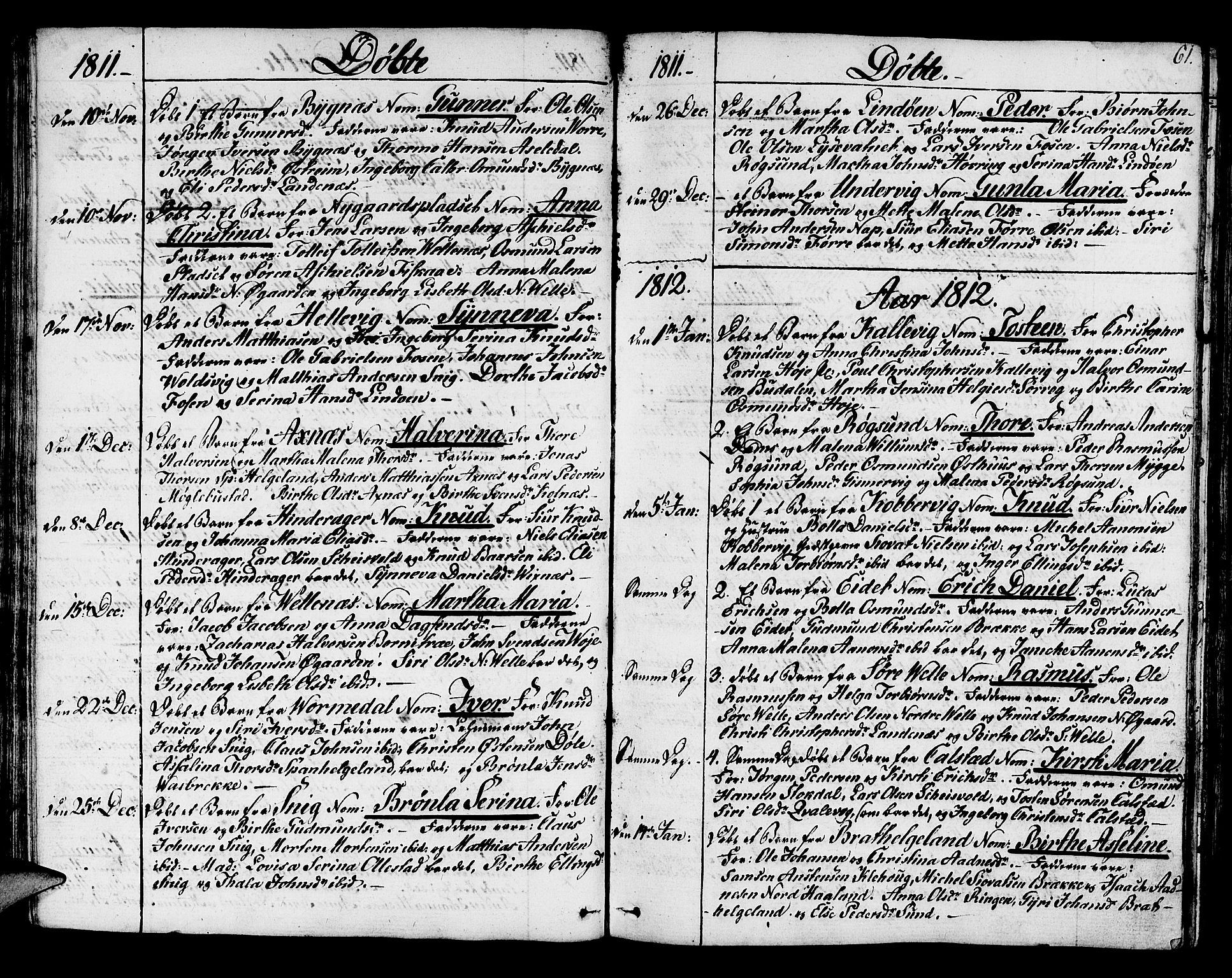 Avaldsnes sokneprestkontor, SAST/A -101851/H/Ha/Haa/L0003: Parish register (official) no. A 3, 1801-1817, p. 61