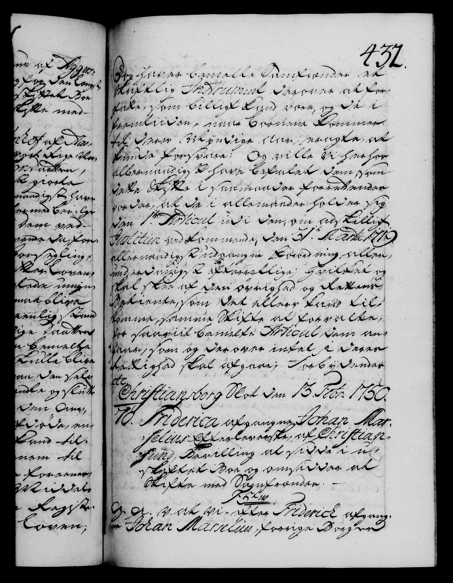 Danske Kanselli 1572-1799, AV/RA-EA-3023/F/Fc/Fca/Fcaa/L0036: Norske registre, 1749-1750, p. 432a