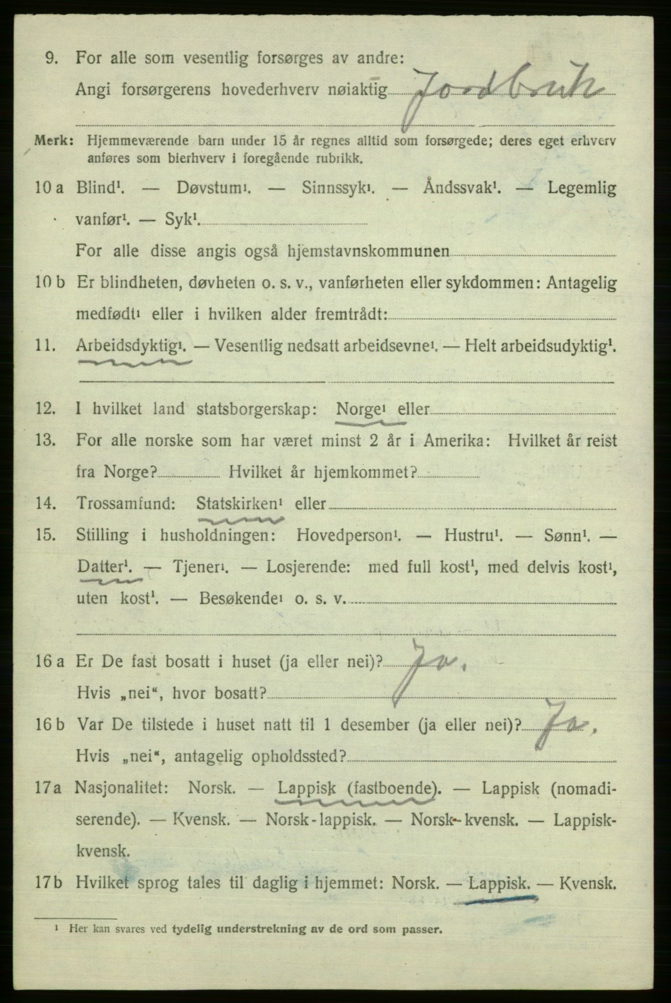 SATØ, 1920 census for Polmak, 1920, p. 240