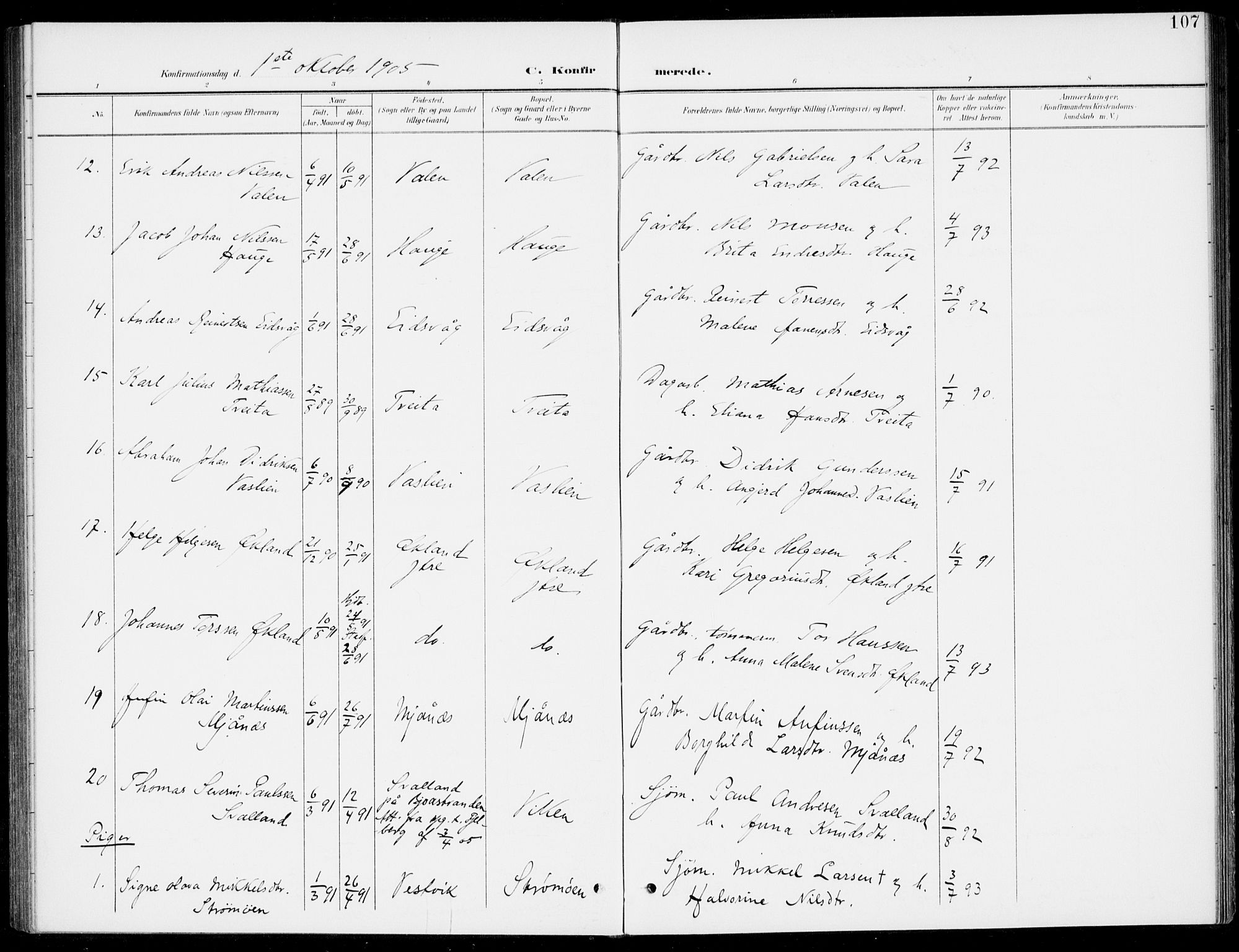Sveio Sokneprestembete, SAB/A-78501/H/Haa: Parish register (official) no. C 3, 1899-1916, p. 107