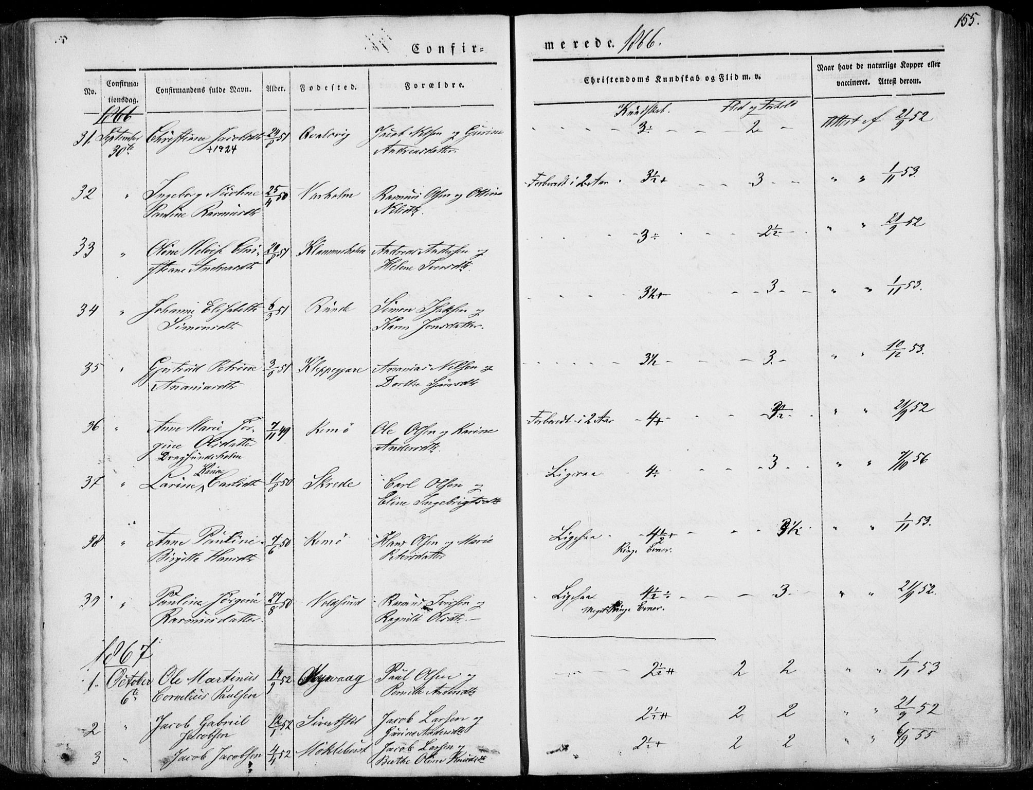 Ministerialprotokoller, klokkerbøker og fødselsregistre - Møre og Romsdal, AV/SAT-A-1454/507/L0070: Parish register (official) no. 507A05, 1842-1873, p. 155