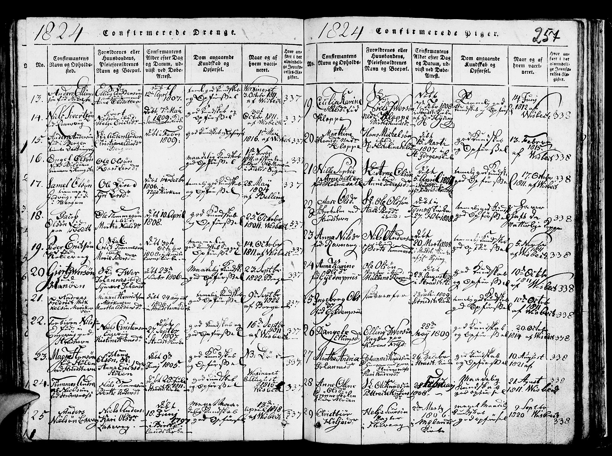 Askøy Sokneprestembete, AV/SAB-A-74101/H/Ha/Hab/Haba/L0002: Parish register (copy) no. A 2, 1815-1846, p. 257