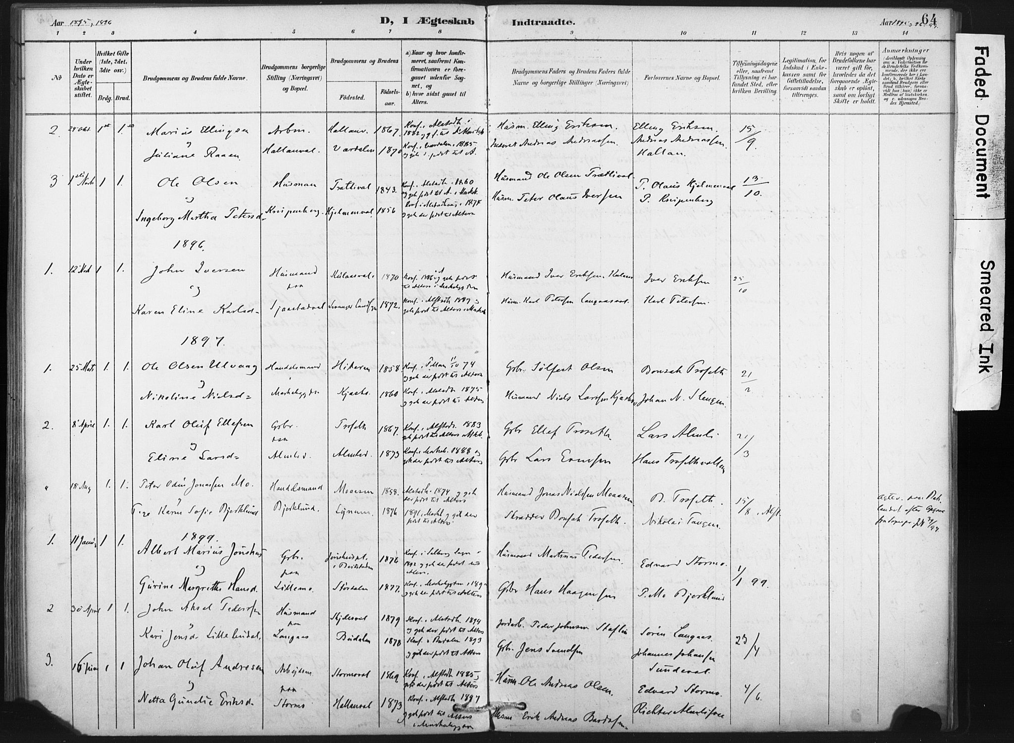 Ministerialprotokoller, klokkerbøker og fødselsregistre - Nord-Trøndelag, AV/SAT-A-1458/718/L0175: Parish register (official) no. 718A01, 1890-1923, p. 64