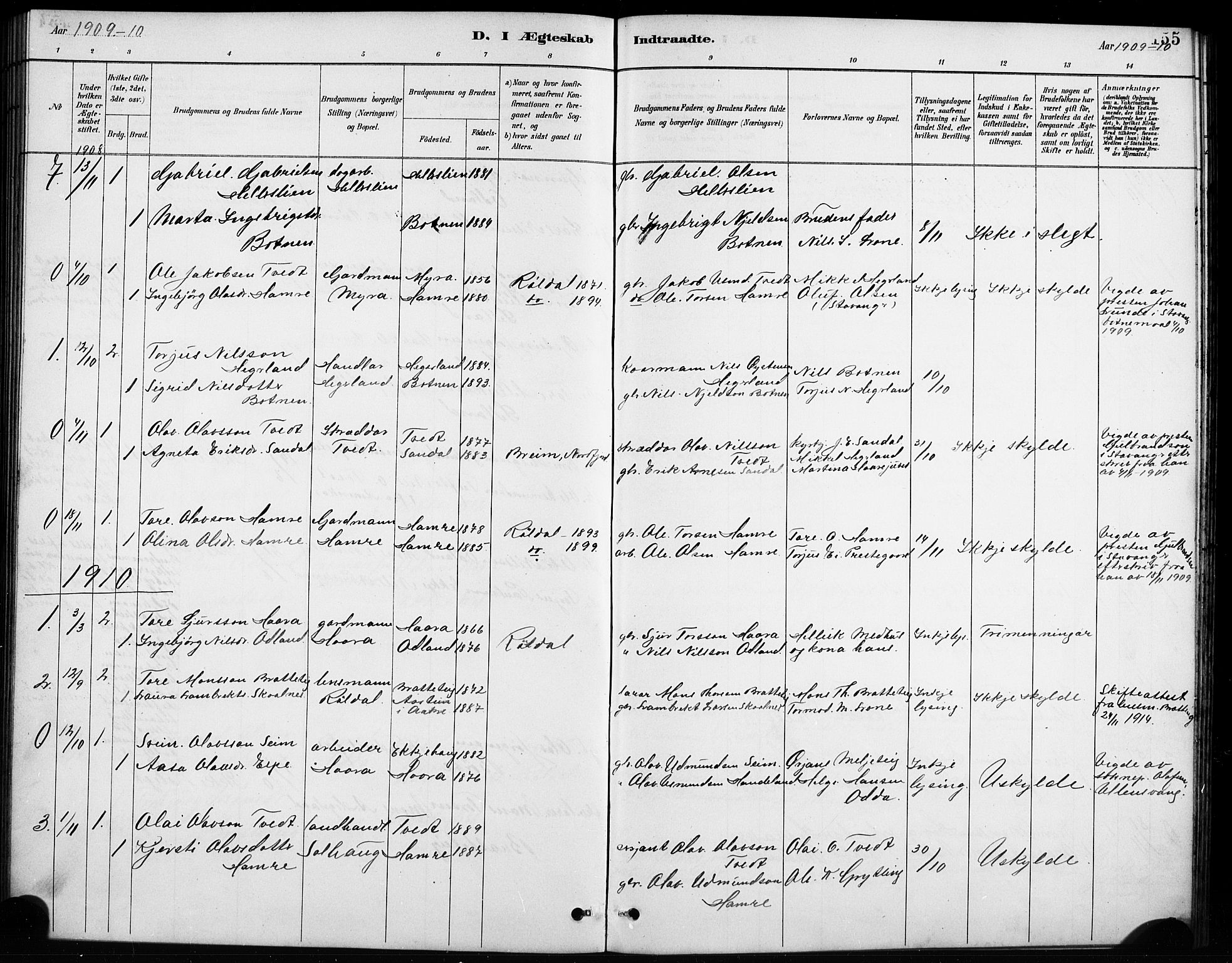 Røldal sokneprestembete, SAB/A-100247: Parish register (copy) no. A 3, 1887-1917, p. 155