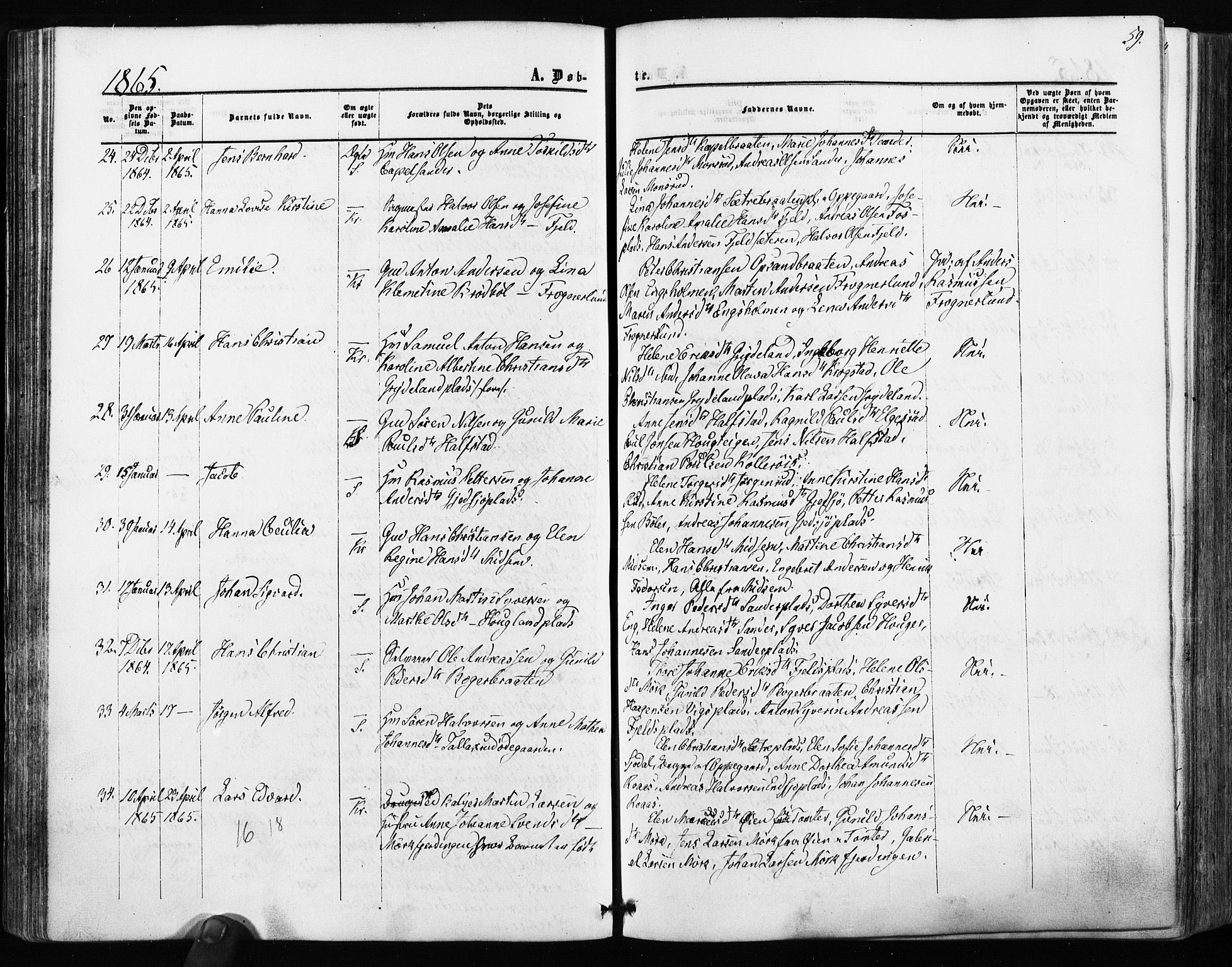 Kråkstad prestekontor Kirkebøker, AV/SAO-A-10125a/F/Fa/L0007: Parish register (official) no. I 7, 1858-1870, p. 59