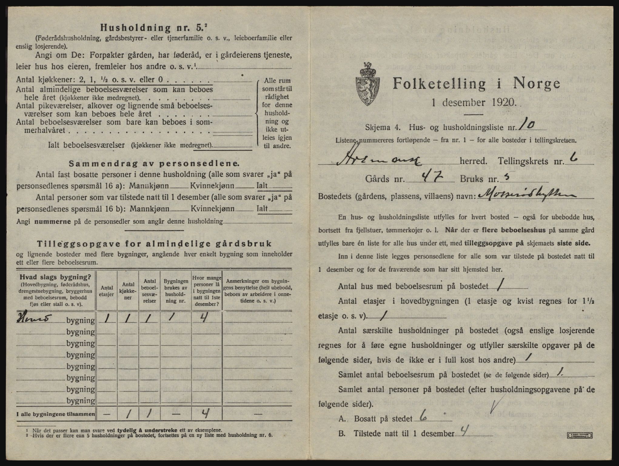 SAO, 1920 census for Aremark, 1920, p. 601